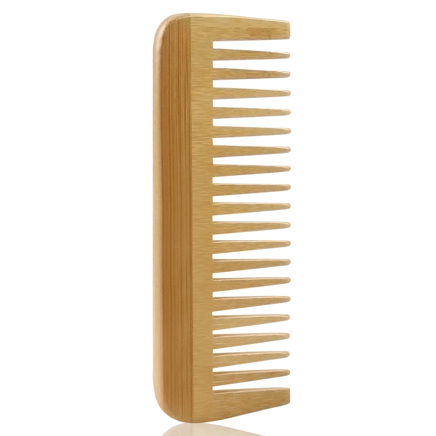 MRD Bamboo Wide Tooth Comb, Detangling Anti-Static Brush Natural Curly Wavy Dry Hair for Womens and Mens Hand Polished (1PCS)
