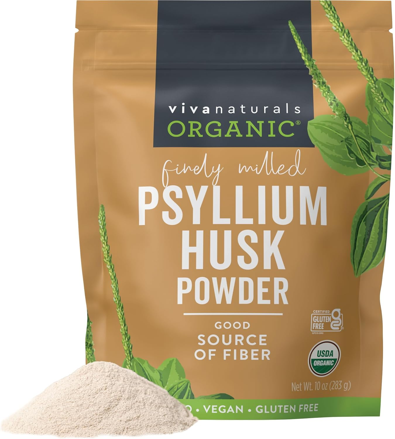 Organic Psyllium Husk Powder, 10 Oz – Finely Ground, Unflavored, Vegan, Keto, Paleo, Non-Gmo Plant-Based Superfood, Good Source of Fiber for Gluten-Free Baking, Juices & Smoothies