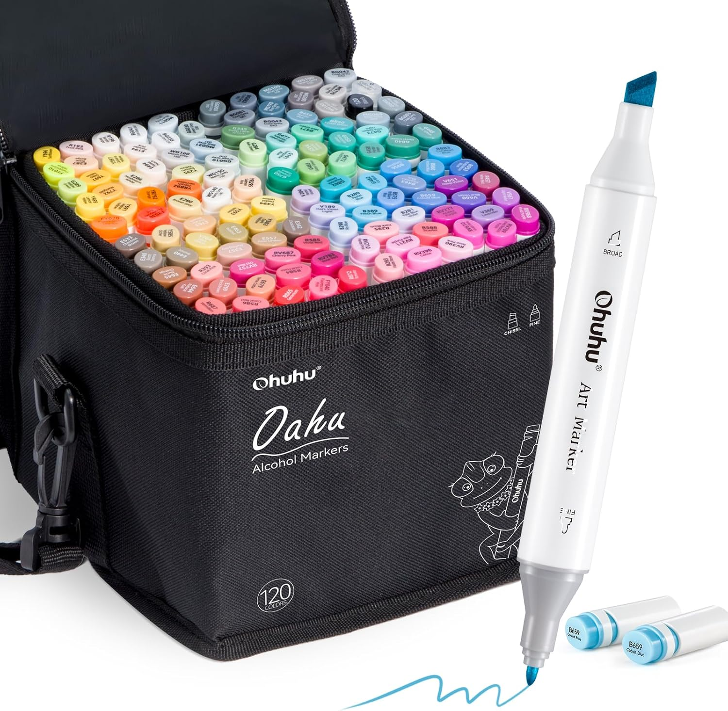 Ohuhu Alcohol Based Art Markers - Double Tipped Coloring Marker Set for Adults Coloring Students Beginners Sketching Illustration - 120 Colors - Chisel & Fine - Oahu of Ohuhu Markers - Refillable Ink