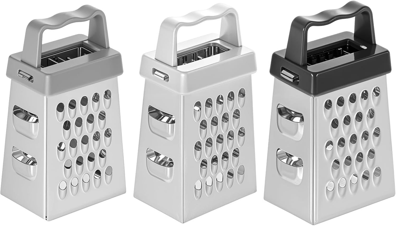 Mini Cheese Grater, 3 Pcs Stainless Steel Box Grater with Handle Professional Cheese Slicer Graters for Kitchen Slicer Cheeses Gingers Vegetable Dishwasher Safe (White, Grey, Black)