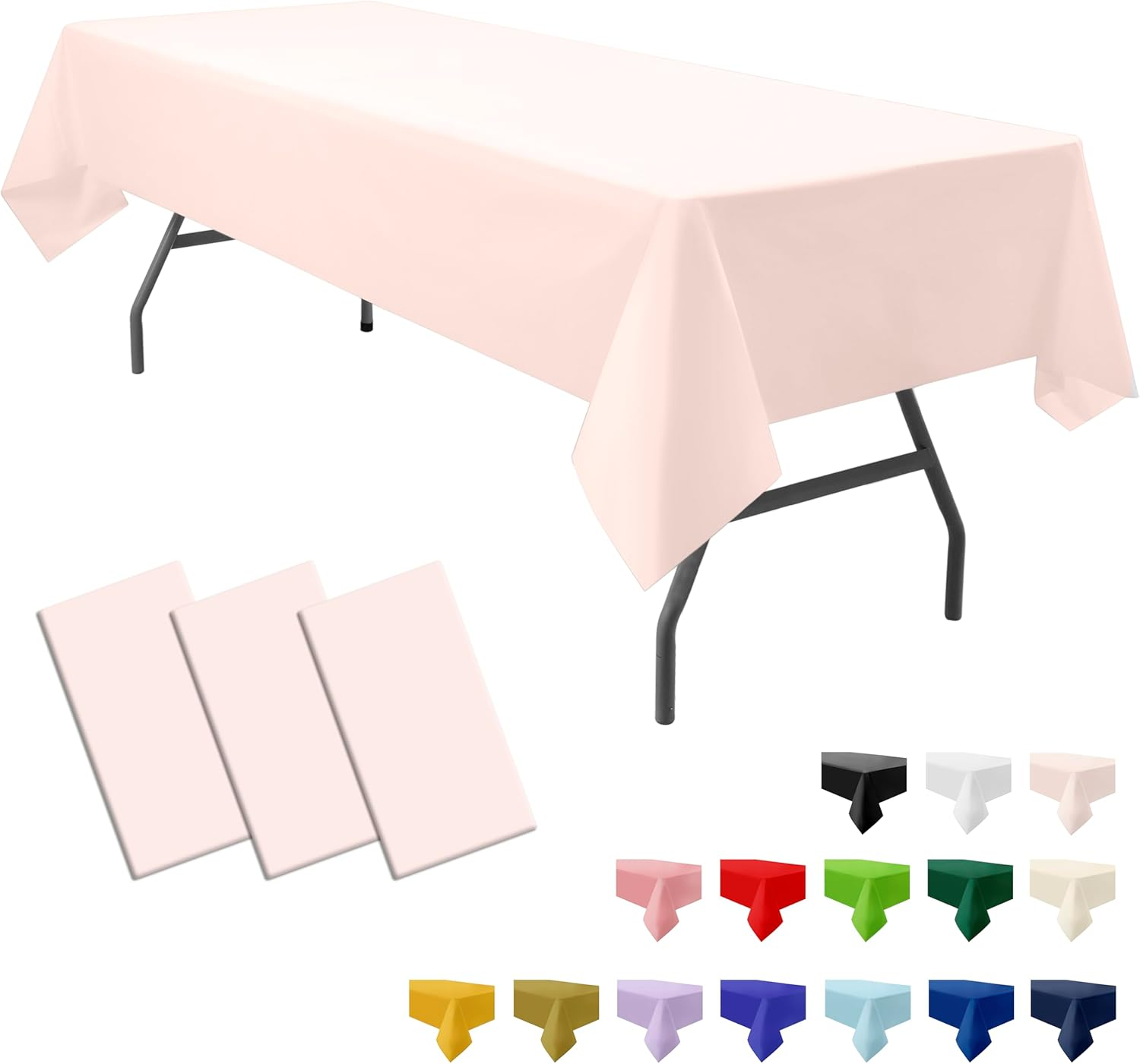 3-Pack Premium Plastic Blush Light Pink Tablecloth Disposable 54