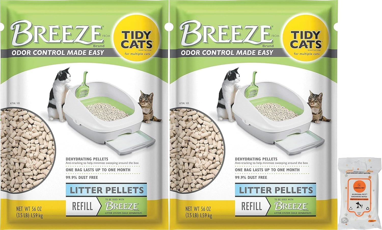 (2 Pack) Tidy Cat Breeze Pellets, 3.5 Lbs with Wipes