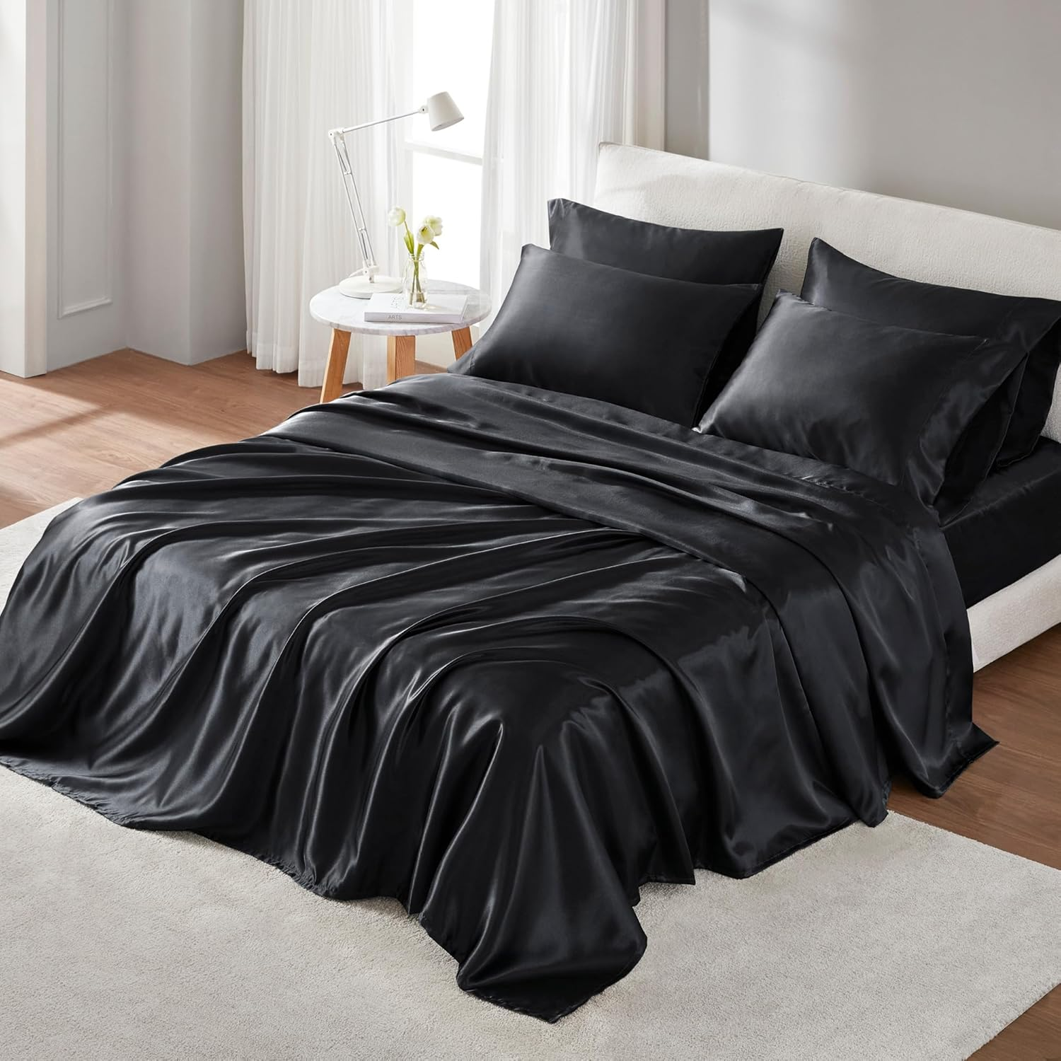 Madison Park Essentials Satin Sheets Queen Size, Luxurious Silky Satin Bed Sheets, Elastic 14