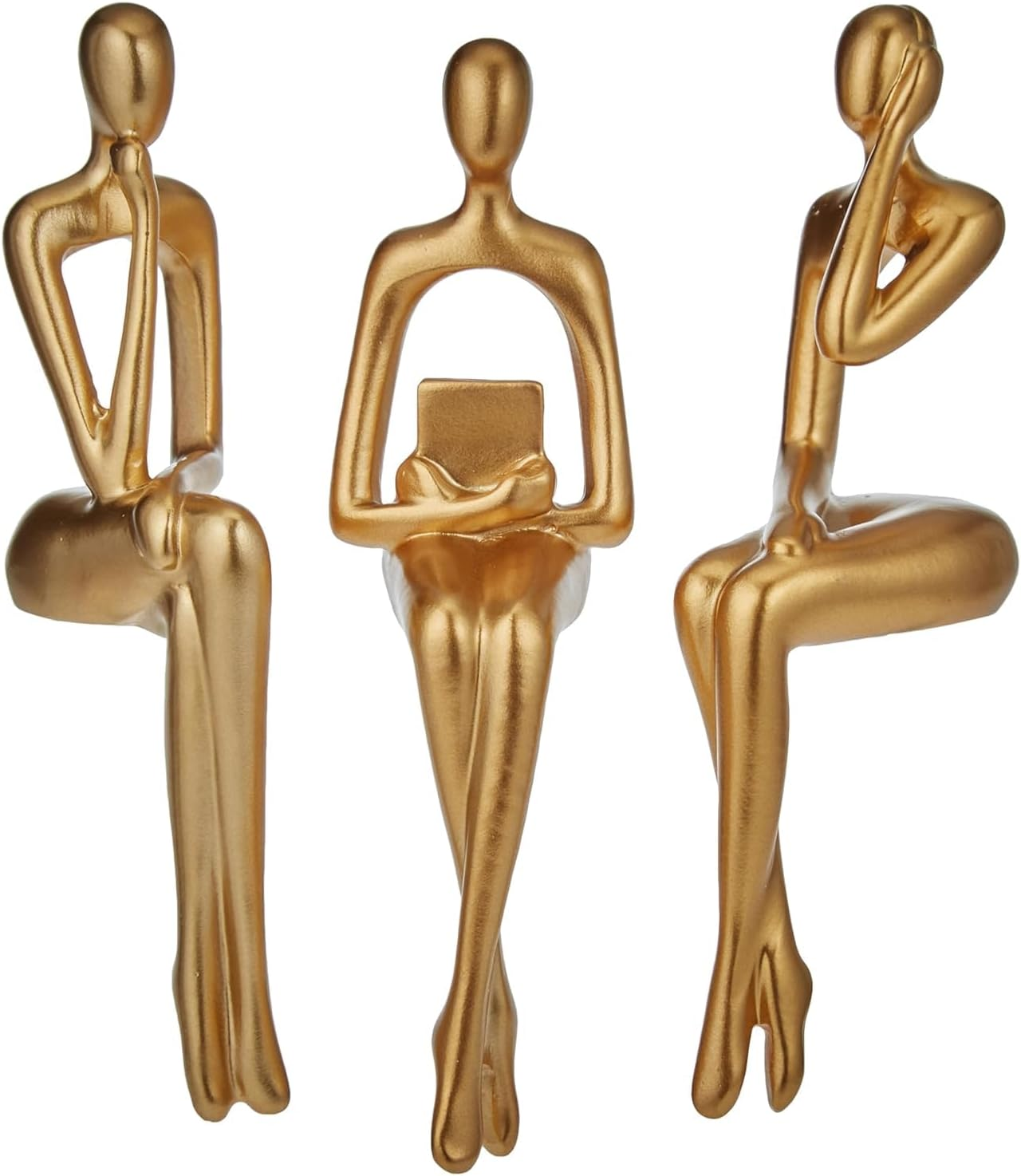 Gold Statue Home Decor - Modern Bookshelf & Desk Decor - 3 Piece Set