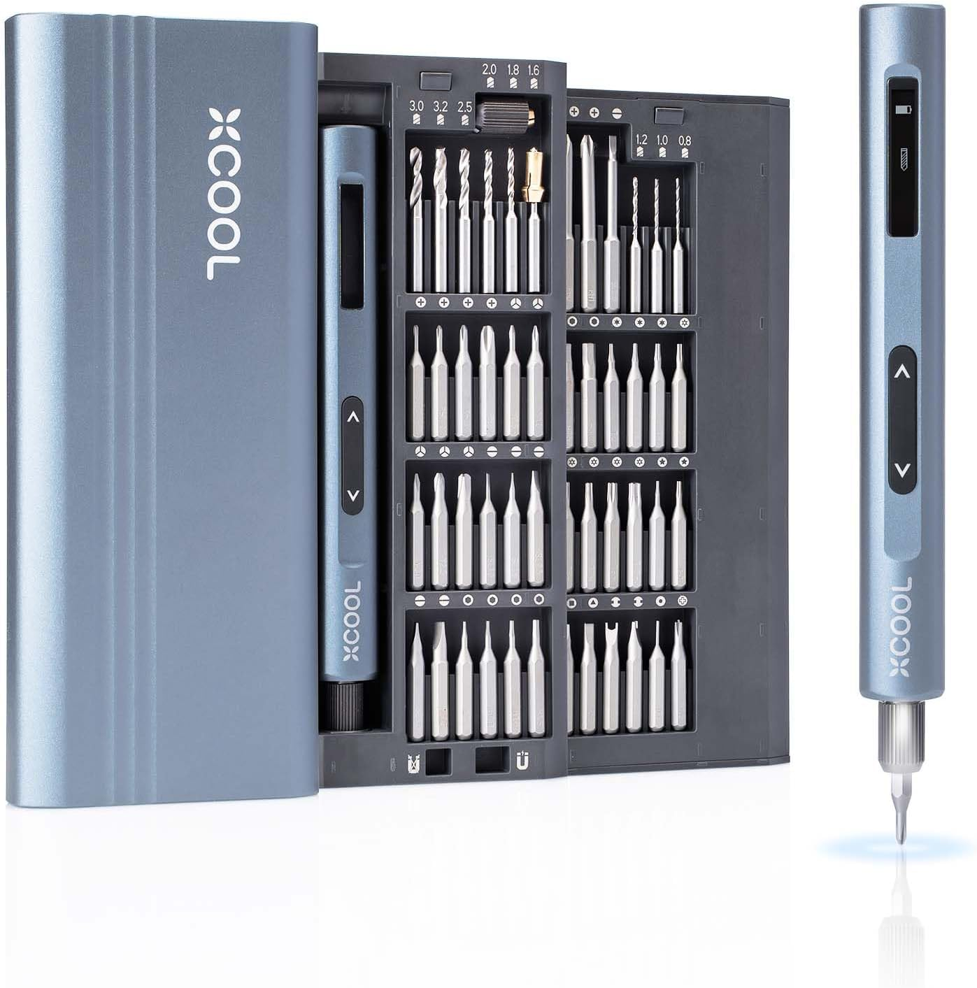 Mini Electric Screwdriver Set with Drill Bits, 52-In-1 400RPM 5 Torque Settings Precision Electric Screwdriver, 48 Magnetic Bits, Pry Bar, Led, Tweezer, Mini Drill Set Cordless for Pc