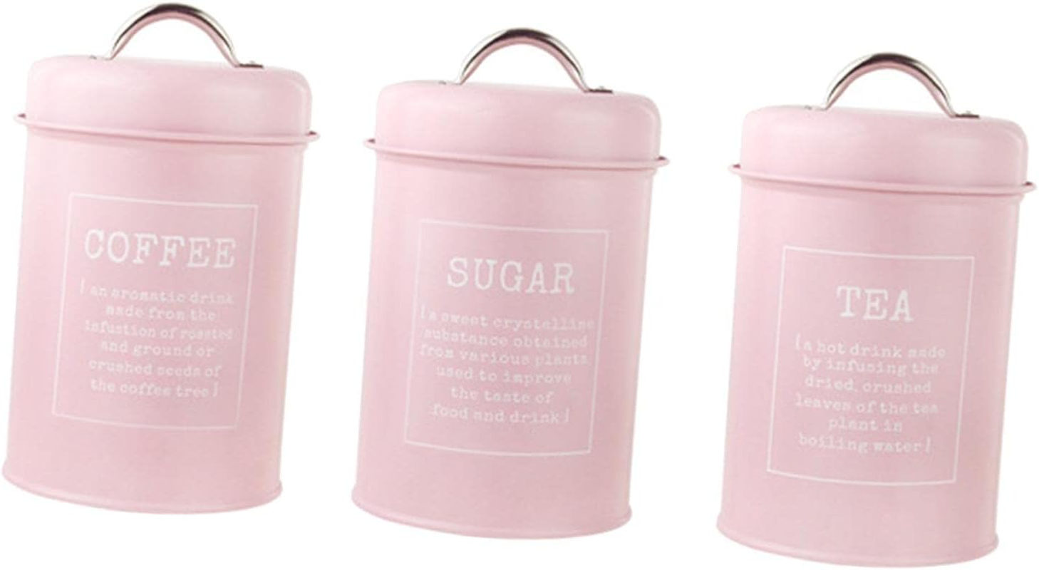 3Pcs Kitchen Canister Set 1200Ml Airtight Coffee Tea Sugar Storage Canisters Tins Countertop Organized - Pink