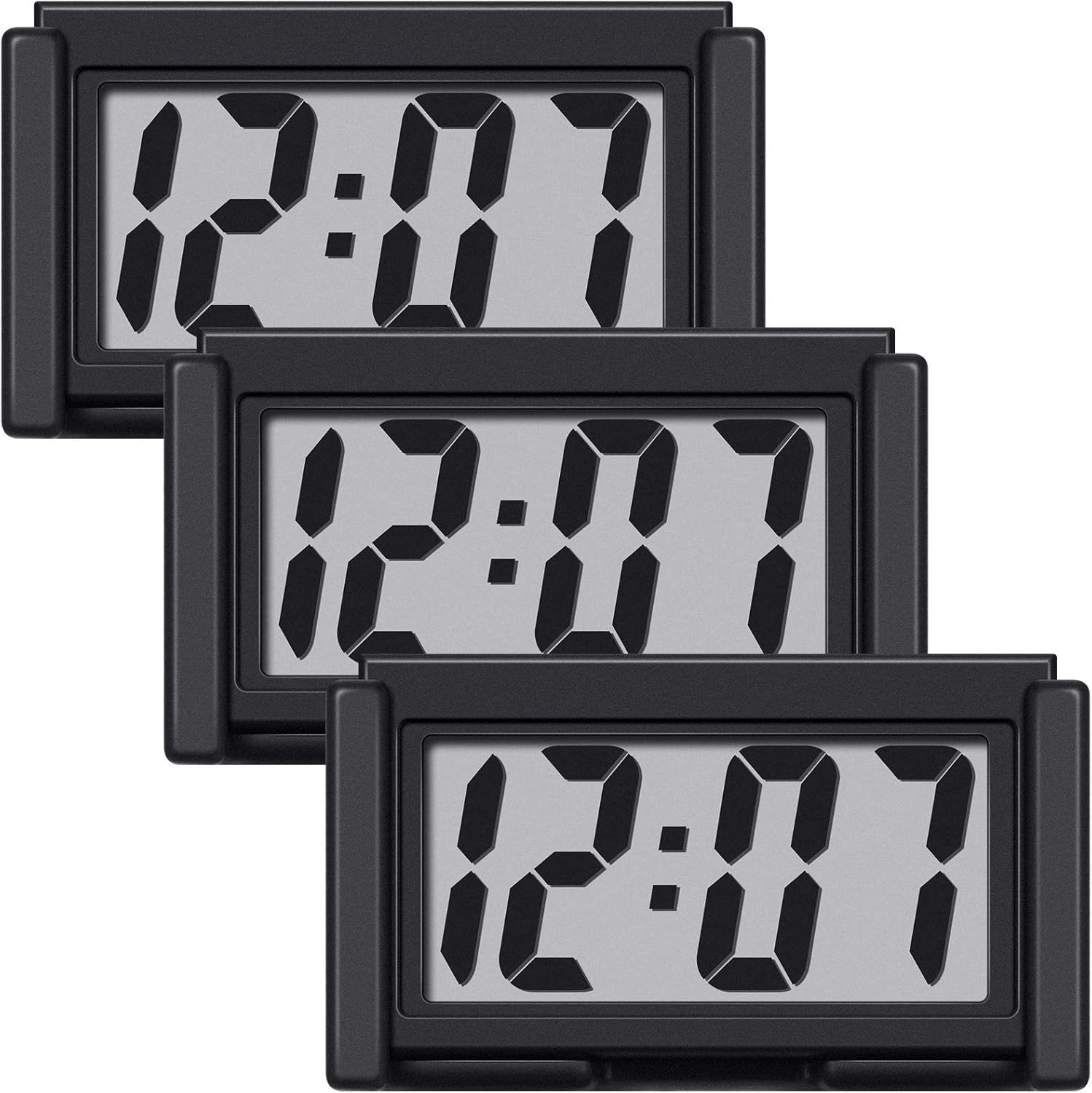3 Pieces Mini Digital Clock Small Digital Clock Stick on Battery Operated Self Adhesive Bracket for Car Dashboard Fridge (Black)