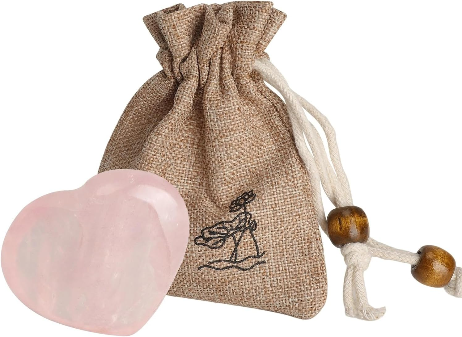 45 Mm Rosenquarz Herz, Handschmeichler Stein Glücksstein Mit Stoffbeutel, Edelsteine Groß Heilsteine Kraftstein Geschenk Troststein Für Valentinstag, Geburtstage, Jahrestag