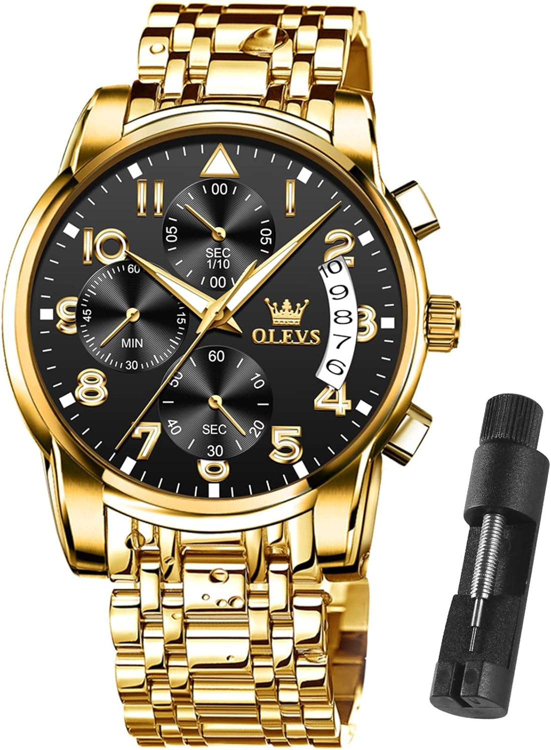 Relojes para hombre, pulsera ajustable de acero inoxidable resistente al agua