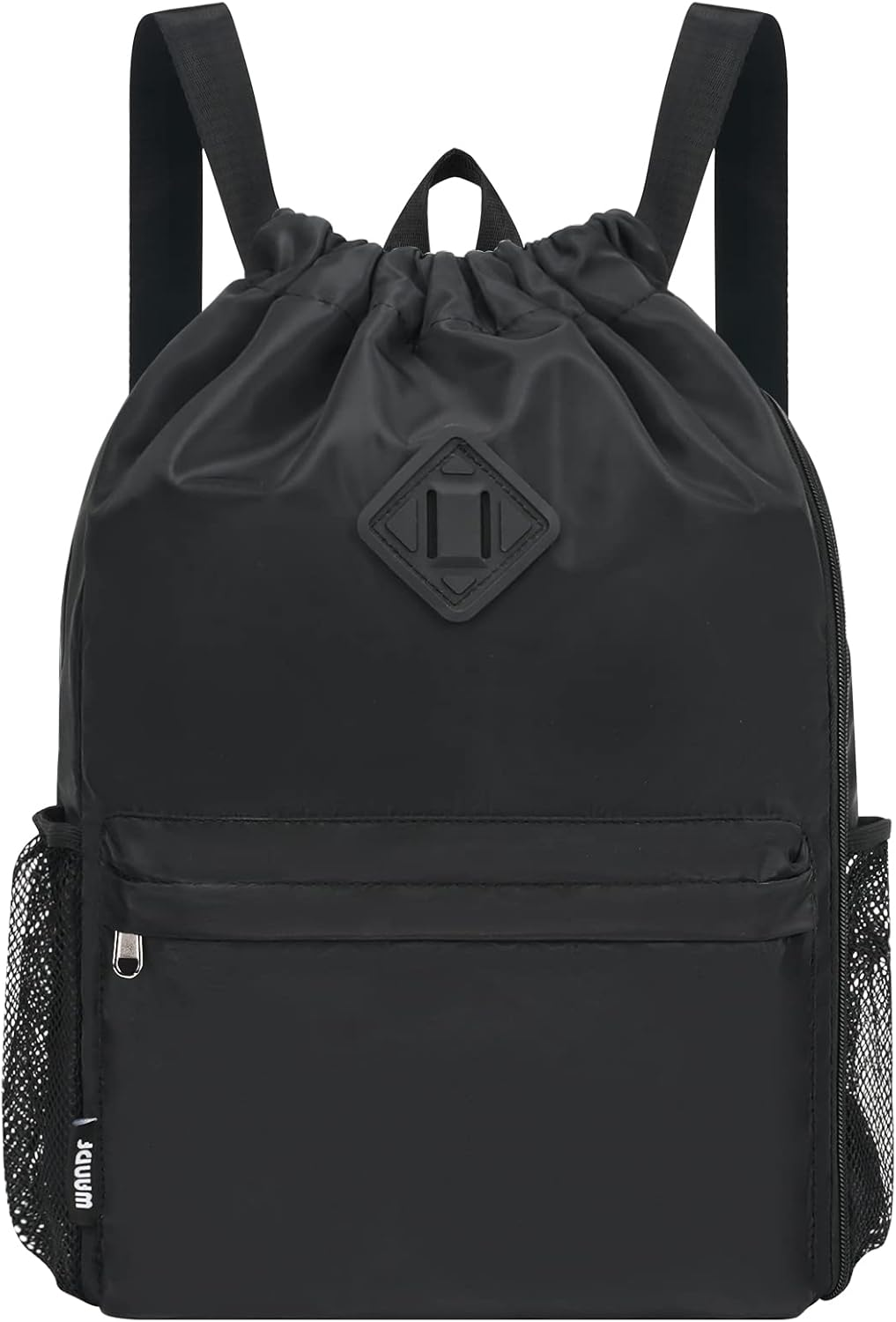 Drawstring Backpack Sports Gym Bag with Shoes Compartment, Water-Resistant String Backpack Cinch for Women Men (Large,Black)