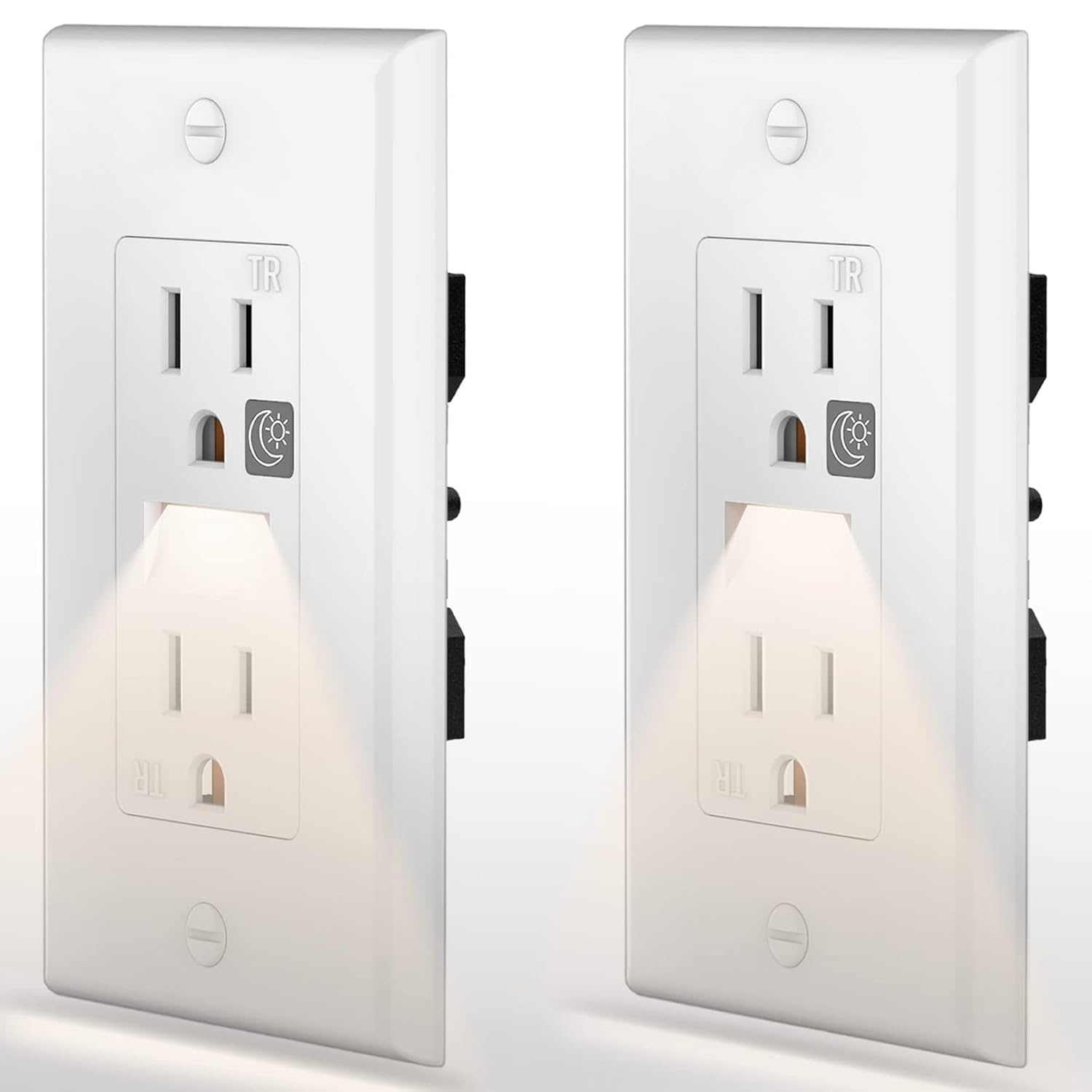 2 Pack LED Night Light Outlet,Nightlight Electrical Outlets,Tamper Resistant(Tr) Receptacle,125 V,15 Amp,2 Pole,3 Wire,White