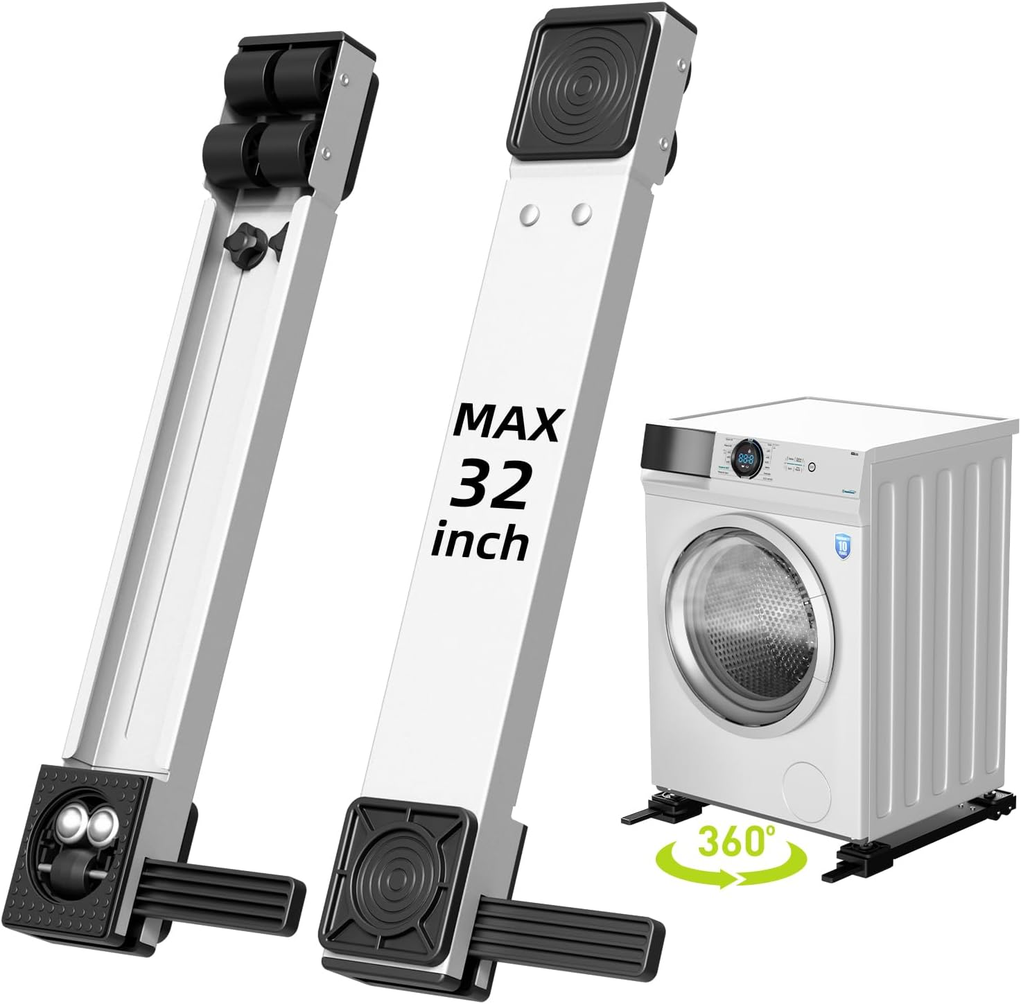 Appliance Rollers Heavy Duty,Newest 360° Movement Appliance Sliders,20-32In Extendable,Liftable anti Slip Washing Machine Base,Easily Move Washer and Dryer Machines,Refrigerators,Furniture-White