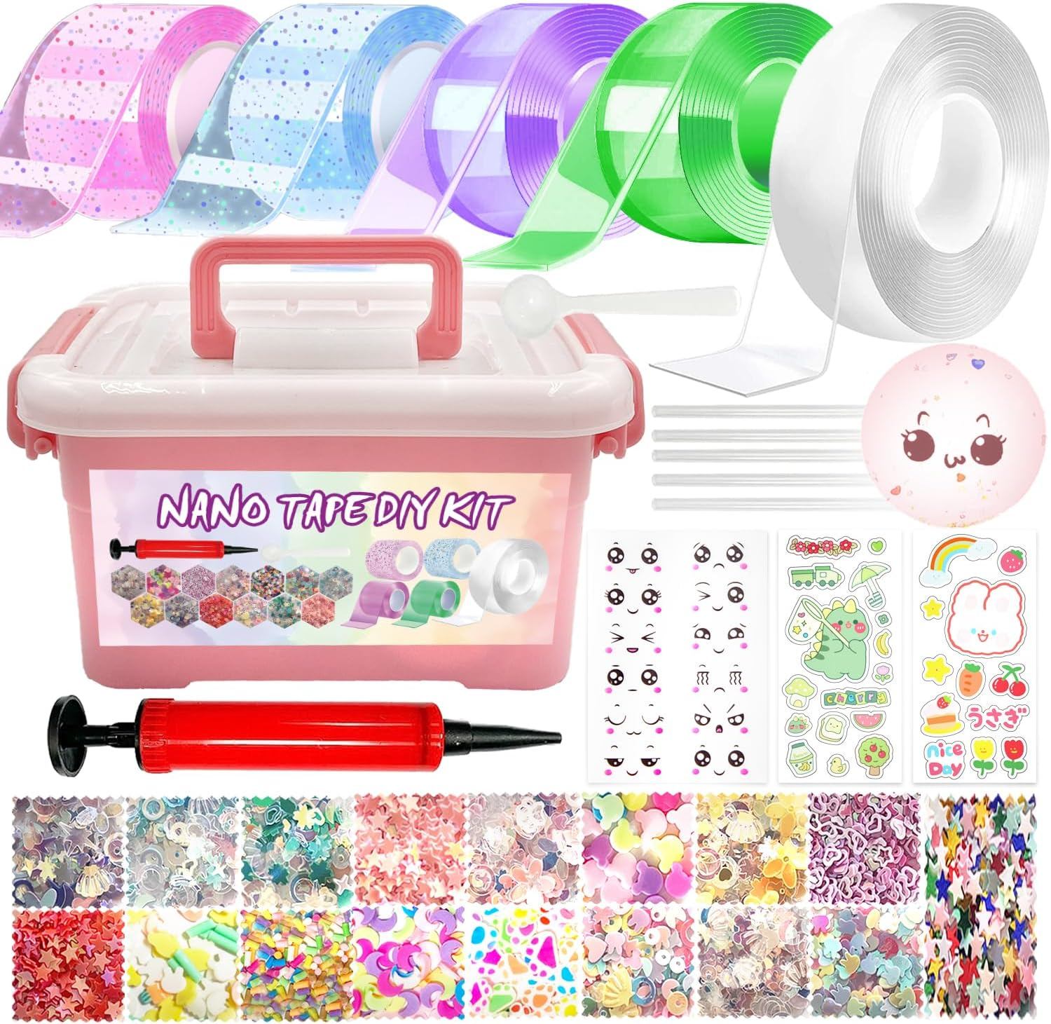 5 Pack Nano Tape Bubbles: Double Sided Elastic Bubbles with Glitter - DIY Stress Relief Toys for Kids & Adults, Party Favors, Classroom Gifts