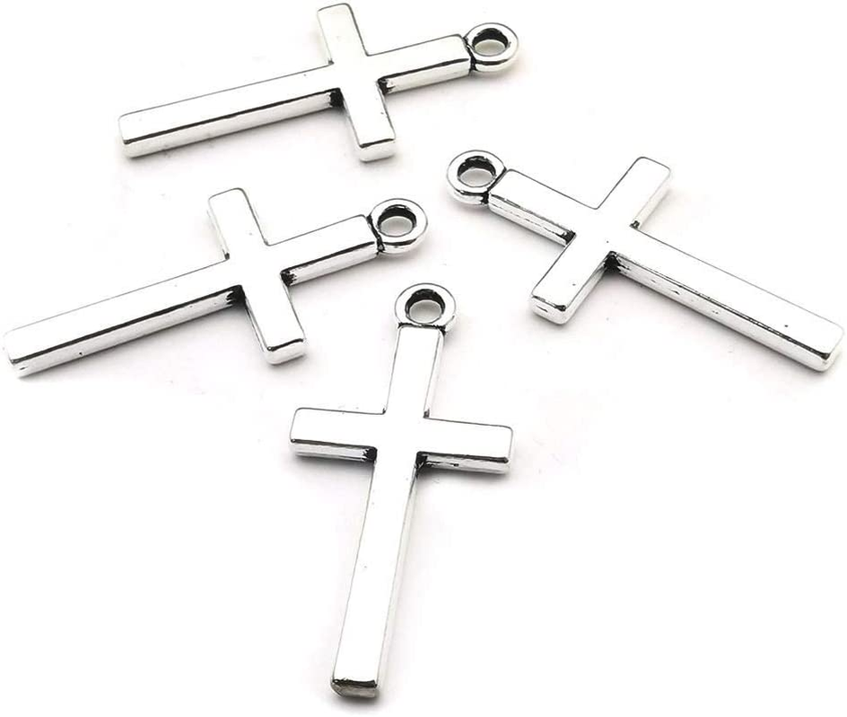 100Pcs 13X27Mm Silver Small Cross Charms Pendants Beads for DIY Jewelry