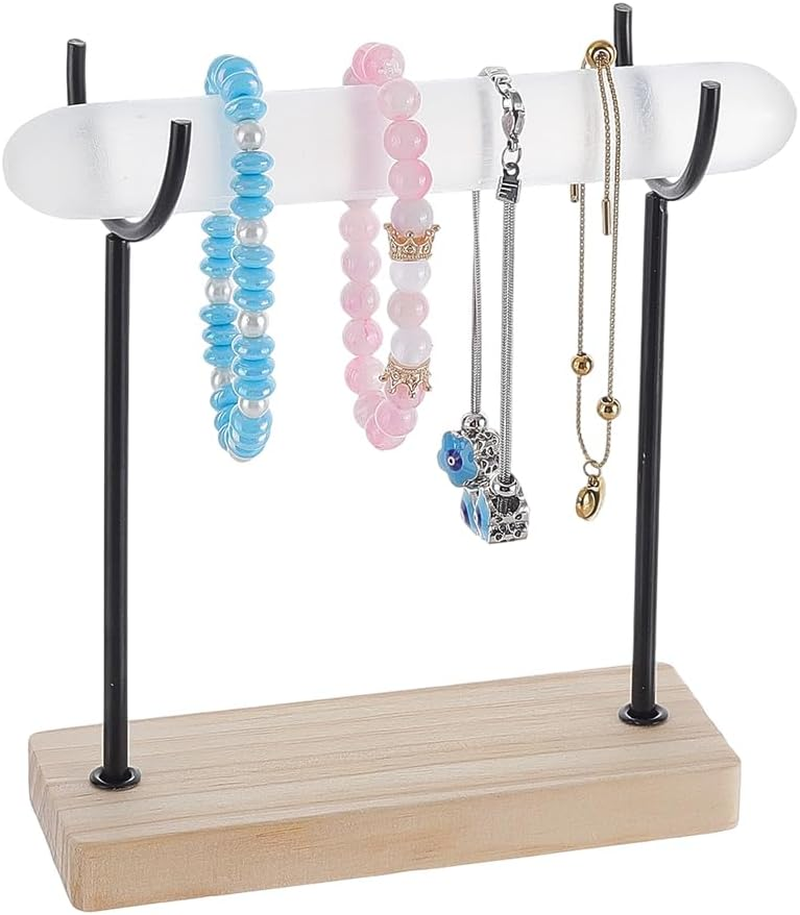 Nbeads Selenit Armbandhalter, Y-Förmiger Armbandausstellungsständer Mit Holzfuß Abnehmbarer Organizer Für Armbänder Uhren Und Armreifen, Schwarz, 79X135X150Mm