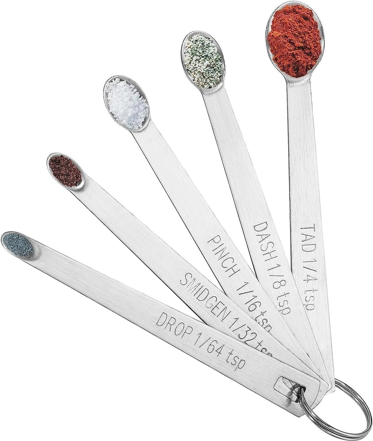 5 Pcs Mini Measuring Spoons Set, Stainless Steel Small Measuring Spoons | Cuttte Stainless Steel Tiny Spoons for Cooking Baking, 1/4, 1/8, 1/16, 1/32, 1/64 TSP, Mini Teaspoon for Powders, Spices