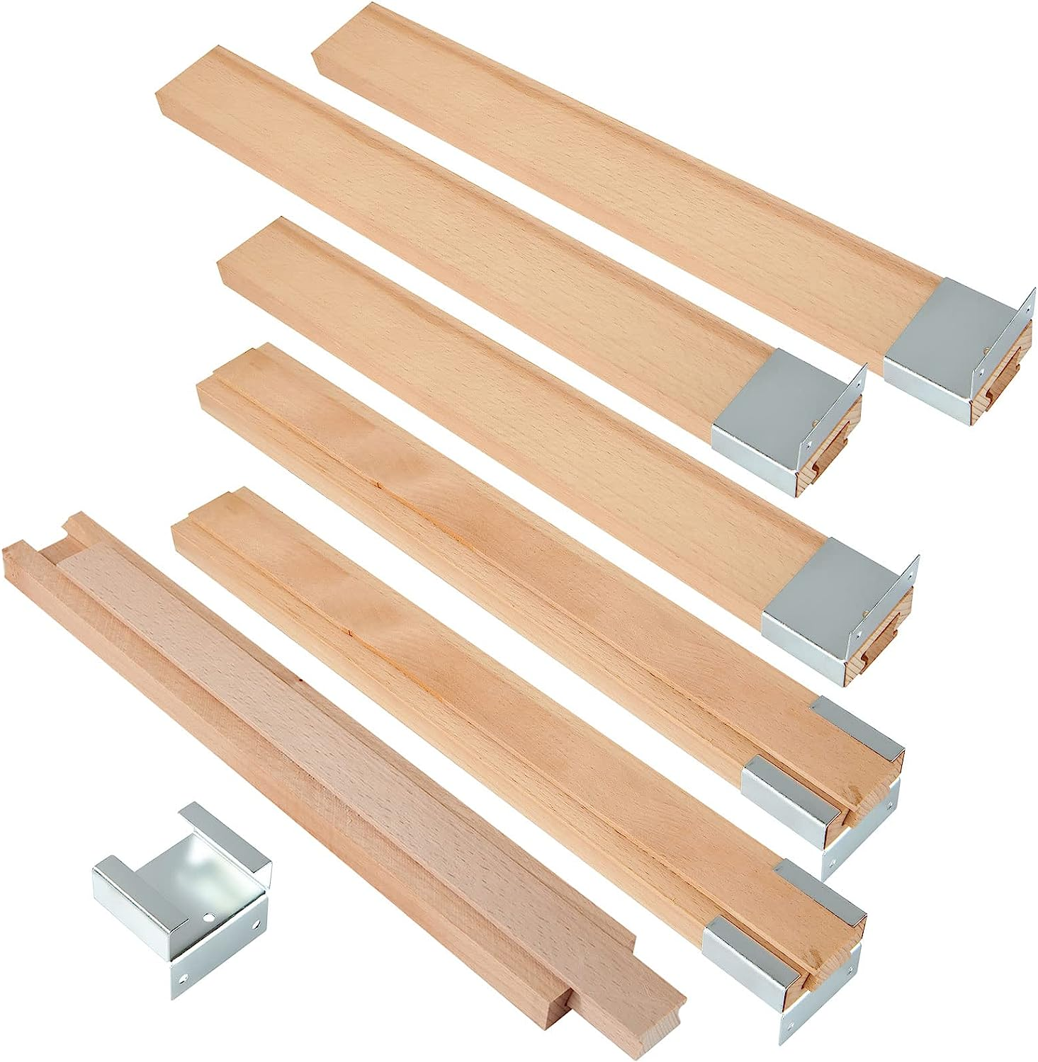 6PCS Wood Drawer Slide 15.7 Inches Wooden Drawer Slides Bottom Mount with Metal Slide Glides, Center Mount Drawer Slides Replacement Part