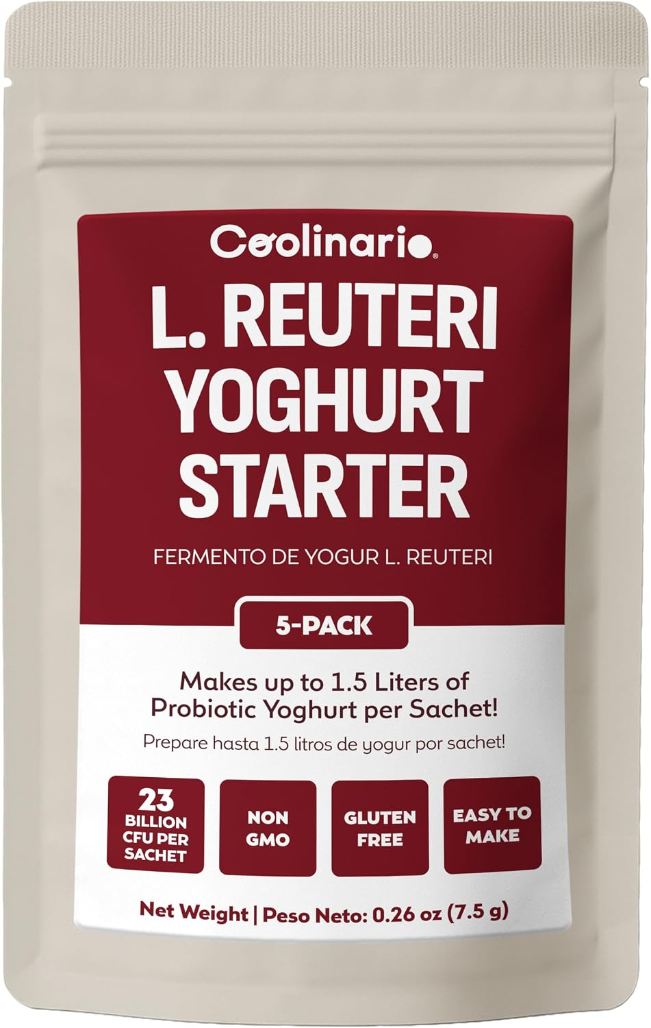 Coolinario L Reuteri Yogurt Starter (5-Pack, 1G Sachets) Reuteri Probiotics