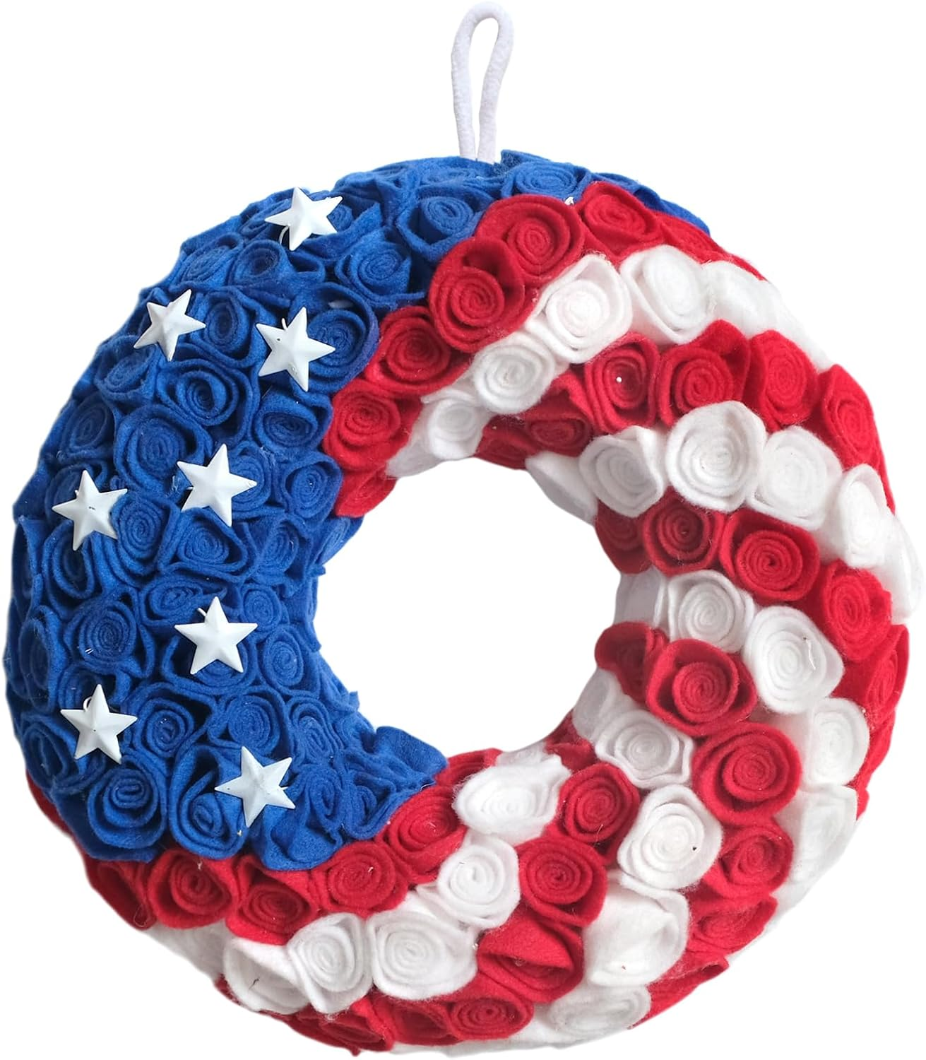 14Inch Artificial 4Th of July Wreaths Felt Roses Patriotic Americana Wreath Handcrafted Memorial Day Wreath Festival Decoration Front Door Wall Home Decor