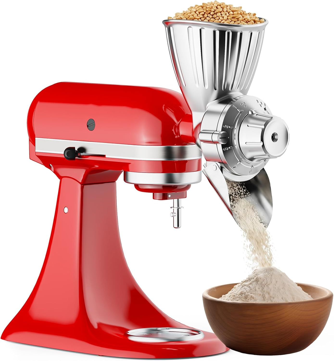 Grain Mill Attachment for Kitchenaid Stand Mixer, 9-Level Adjustable Flour Mill Grinder, Food-Grade All-Metal Grinding Accessory for Dry Low-Oil Grains, Wheat, Oats, Corn, Millet, Coffee Bean