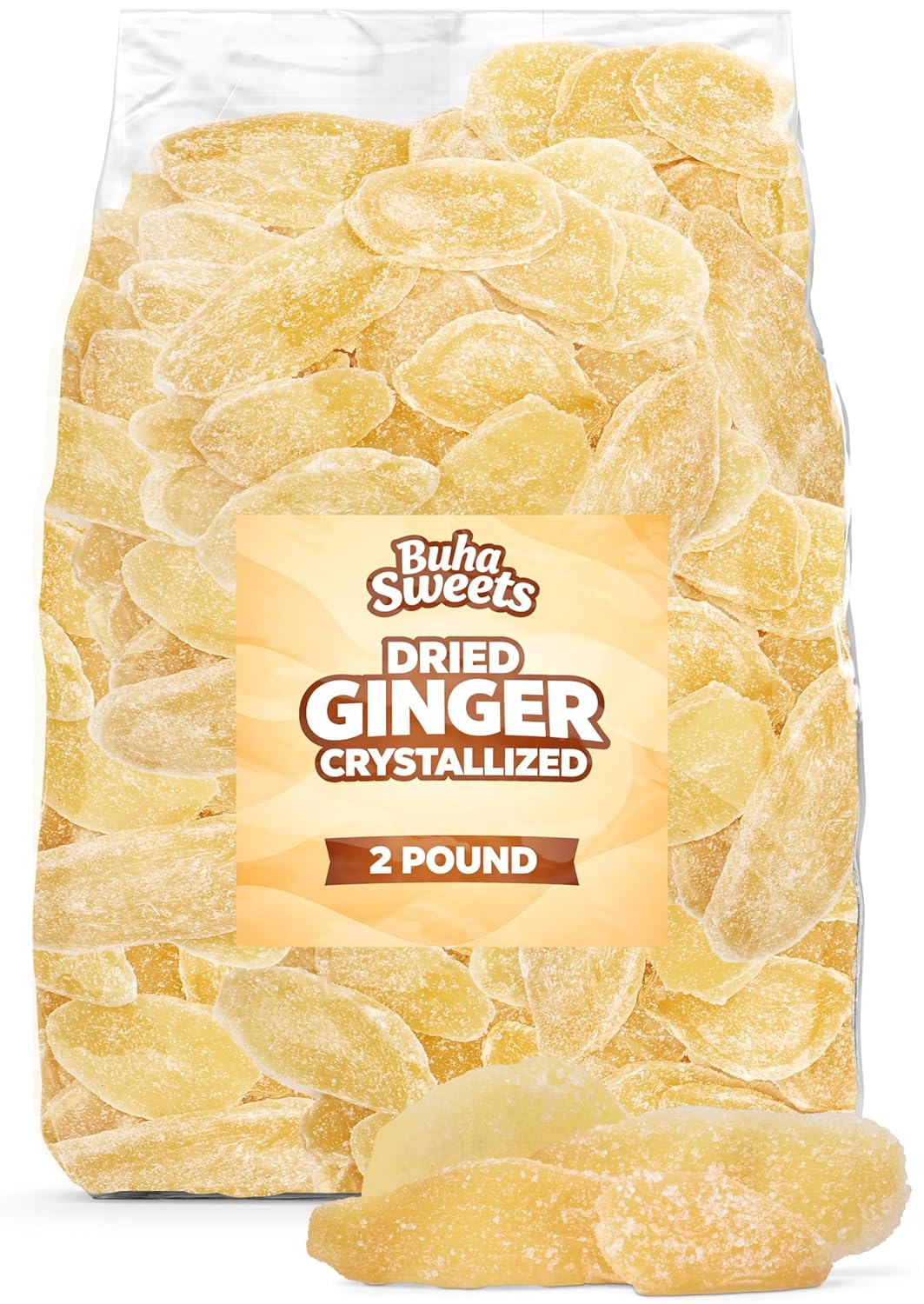 Bulk Dried Crystallized Ginger 2 Pound - Sweet & Spicy Candied Ginger Sugar-Coated Slices for Snacking, Baking, Cooking & Tea
