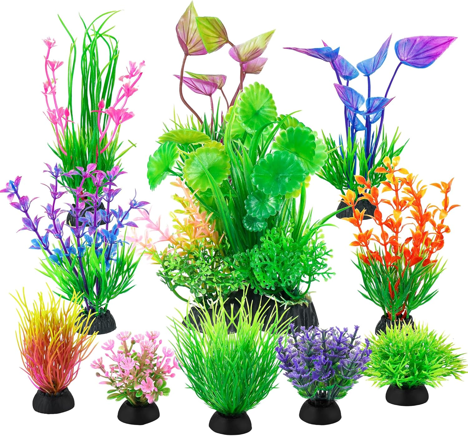 Ameliade Fish Tank Decorations Aquarium Artificial Plastic Grass Plants Decor Small Betta Goldfish Turtle Tank Accessories （11 Pieces）