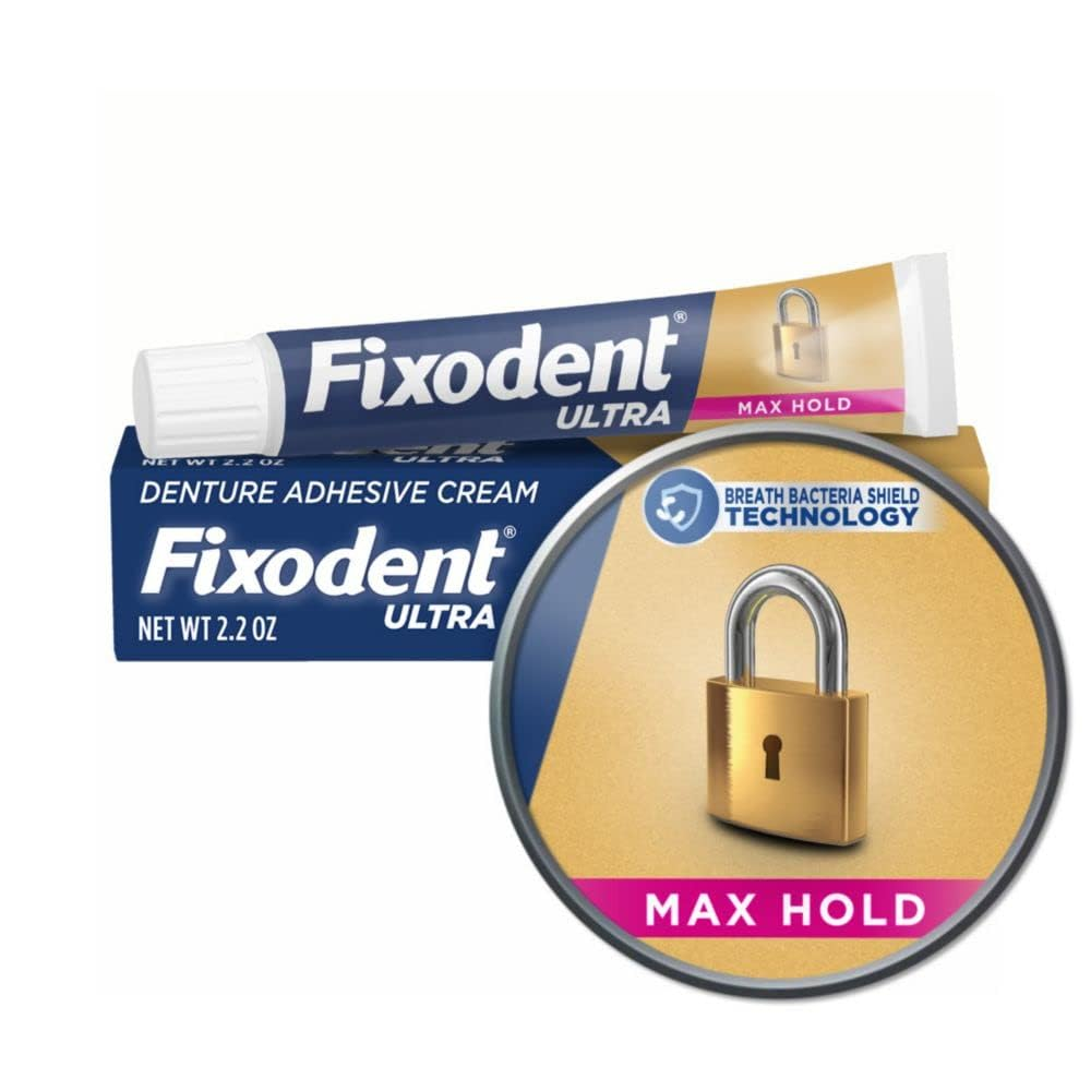 Fixodent Ultra Max Hold Denture Adhesive, 2.2 Oz, (Packaging May Vary)