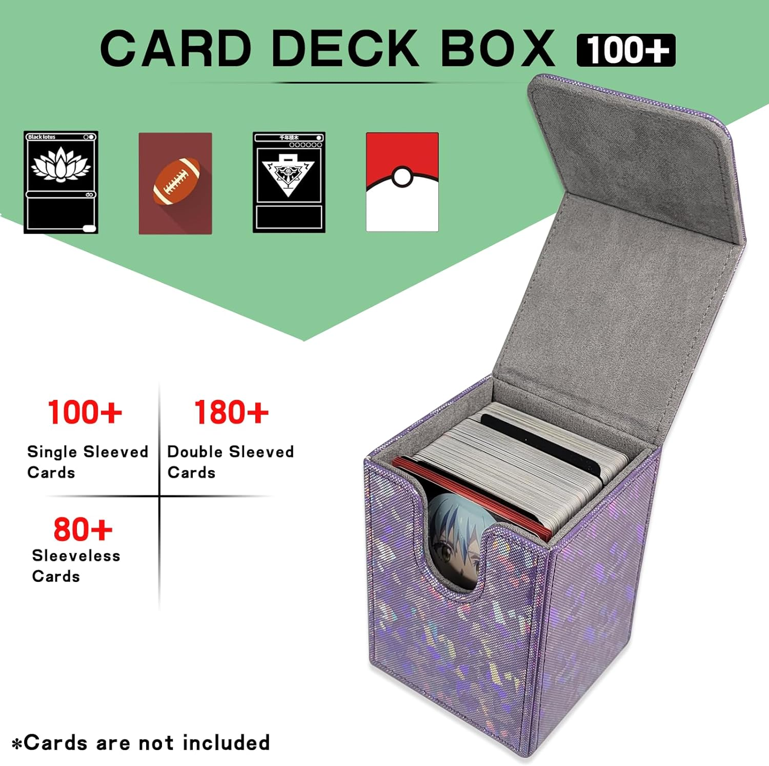 Dmoicols Sparkly Card Deck Box Holds 100+ Single Sleeved Cards ,Leather Card ... - Picture 5 of 19