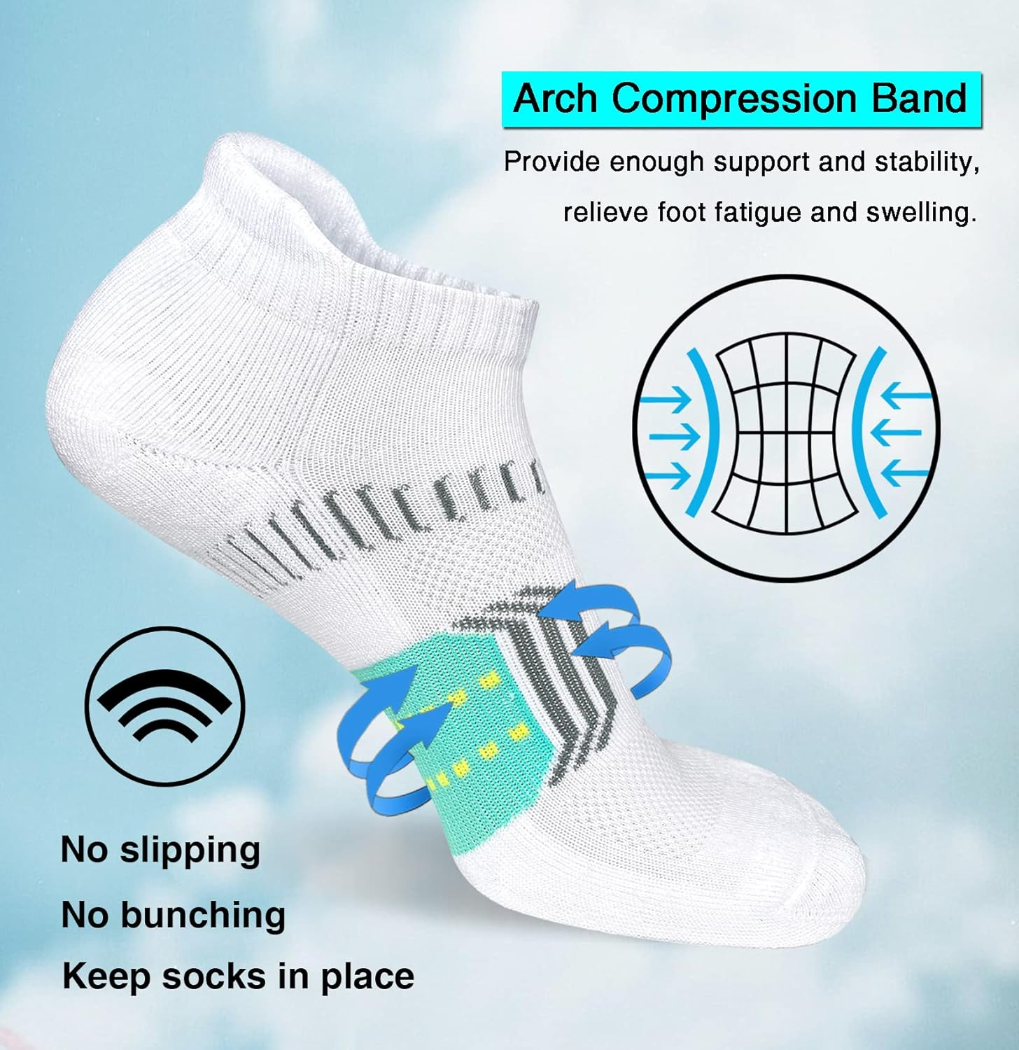 suaskk Womens Ankle Socks Anti-Blister Cushioned Athletic Running Socks 5 Pairs - Picture 6 of 18