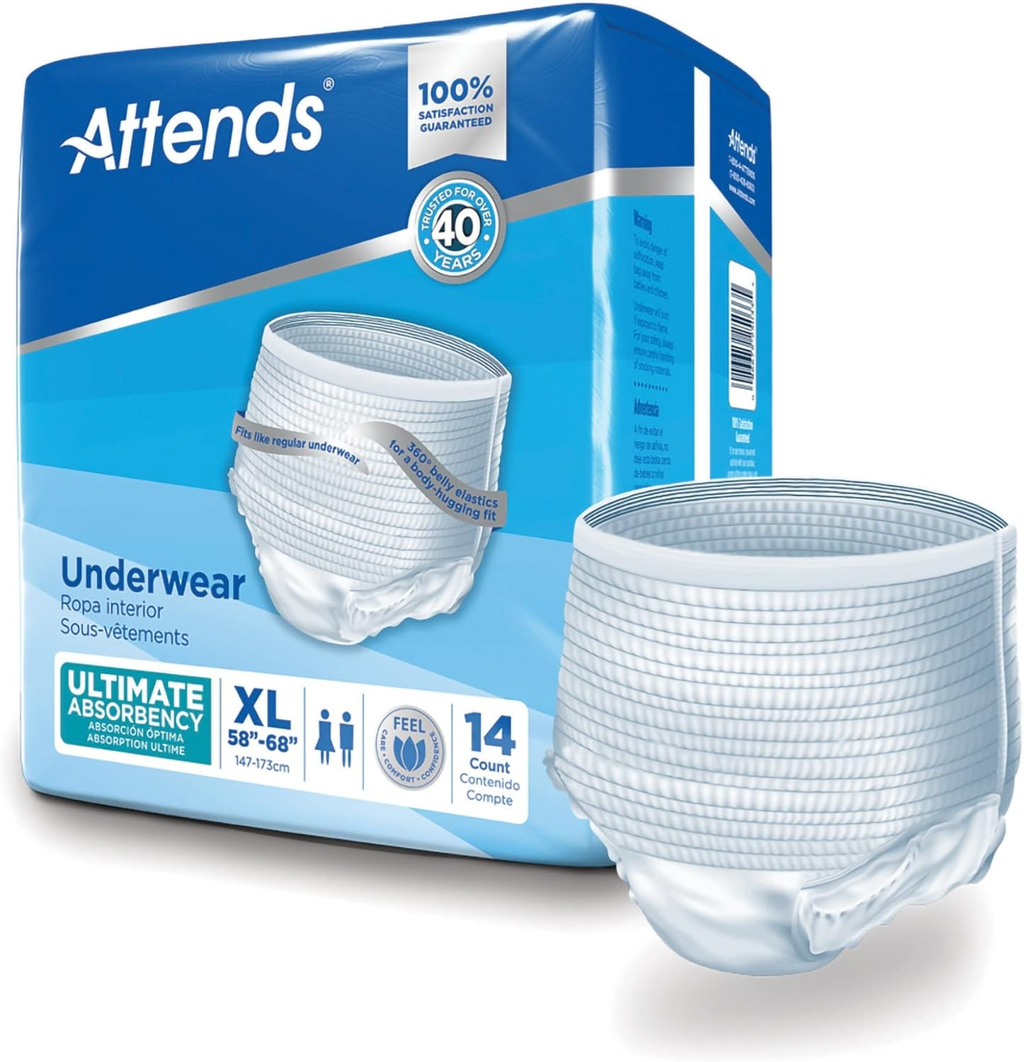 Underwear for Adult Incontinence Care with Quick-Dry Channels, Ultimate Absorbency, Unisex, X-Large, 14 Count (X4)