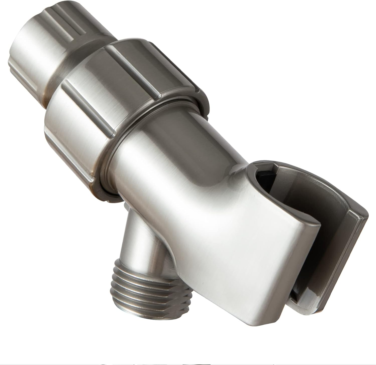 Shower Head Holder for Handheld Shower Head, Brushed Nickel Adjustable Shower Arm Mount for Connecting Shower Arm and Shower Hose, 1/2 in IPS Female Inlet and Male Outlet