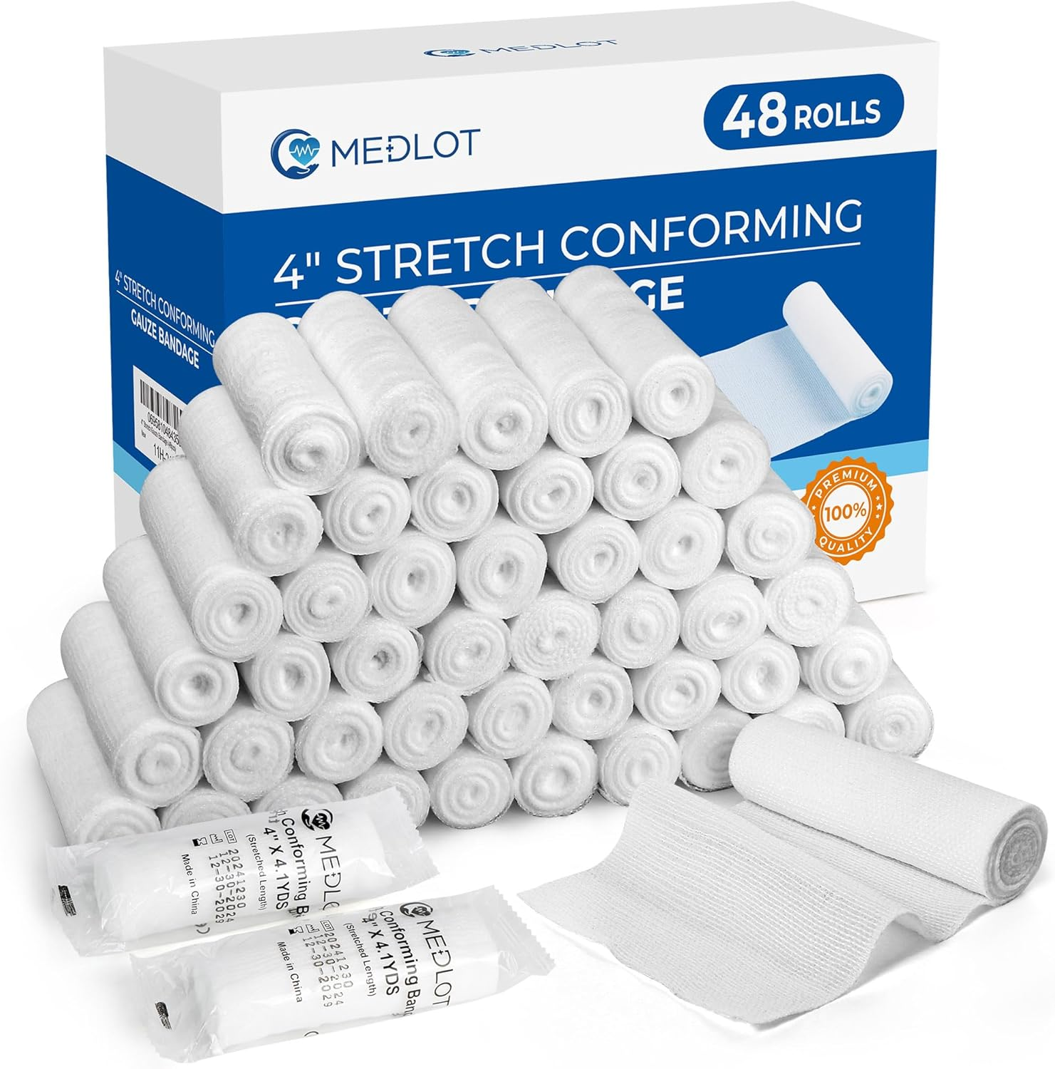 Lotfancy Gauze Rolls, 48 Count, 4 Inch X 4.1 Yards, Rolled Gauze Wrap, Conforming Stretch Bandage for Wounds Care, Medical Supplies for First Aid