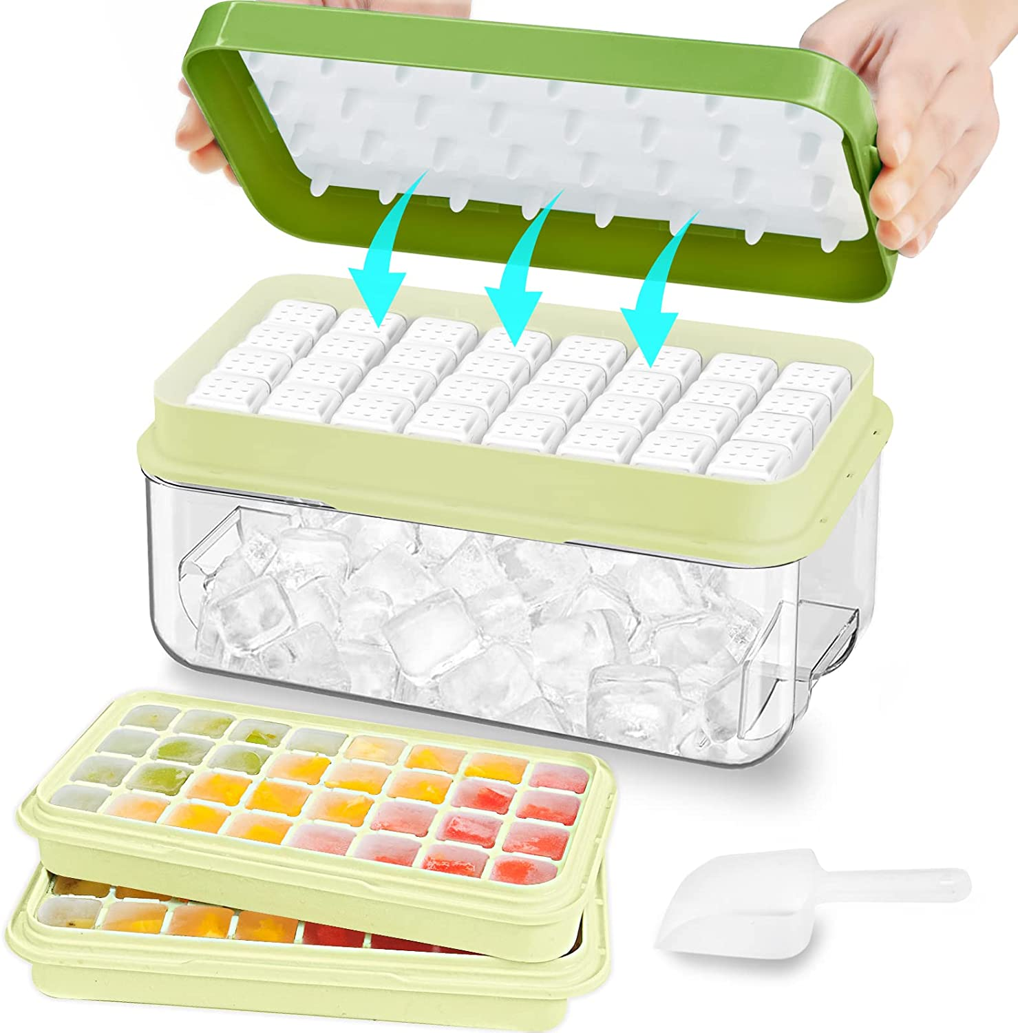 Ice Cube Tray Kit with Lid, Bin, and Scoop - Green