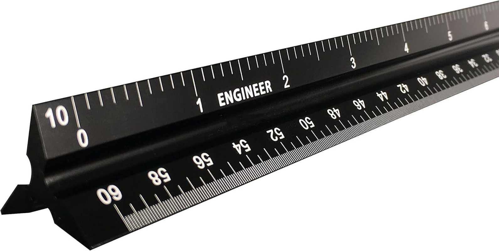12 Inch Triangular Engineer Scale Ruler, Anodized Solid Aluminum Core with Laser Etched Scales, Imperial Scale - 1:10, 1:20, 1:30, 1:40, 1:50, 1:60, Ideal for Civil Engineering Drafting