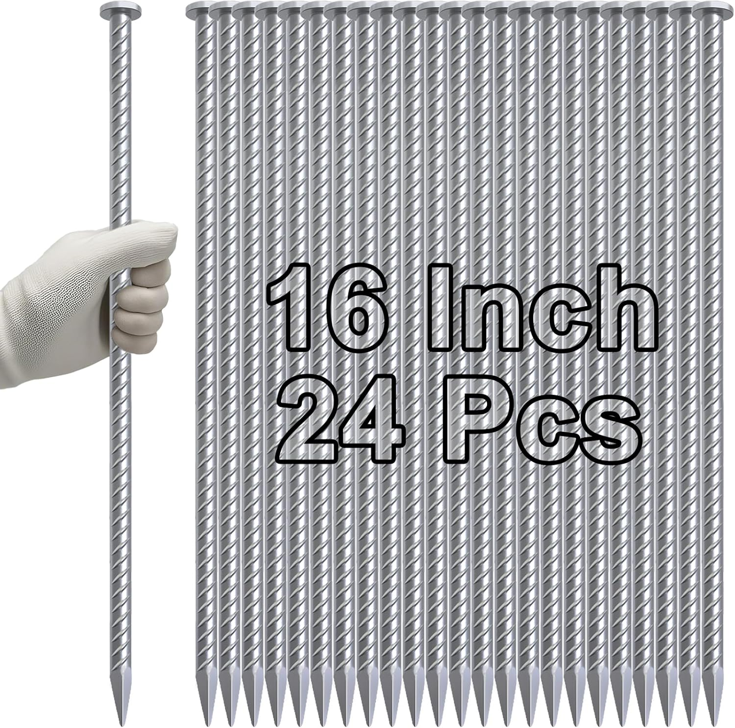 16 Inch Rebar Stakes Metal Asphalt Anchoring Spikes Ground (24Pcs), 1/2 Inch Diameter Galvanized Landscape Anchors Heavy Duty for Speed Bump, Handicap Threshold Ramps, Parking Limits Curb, Tarp