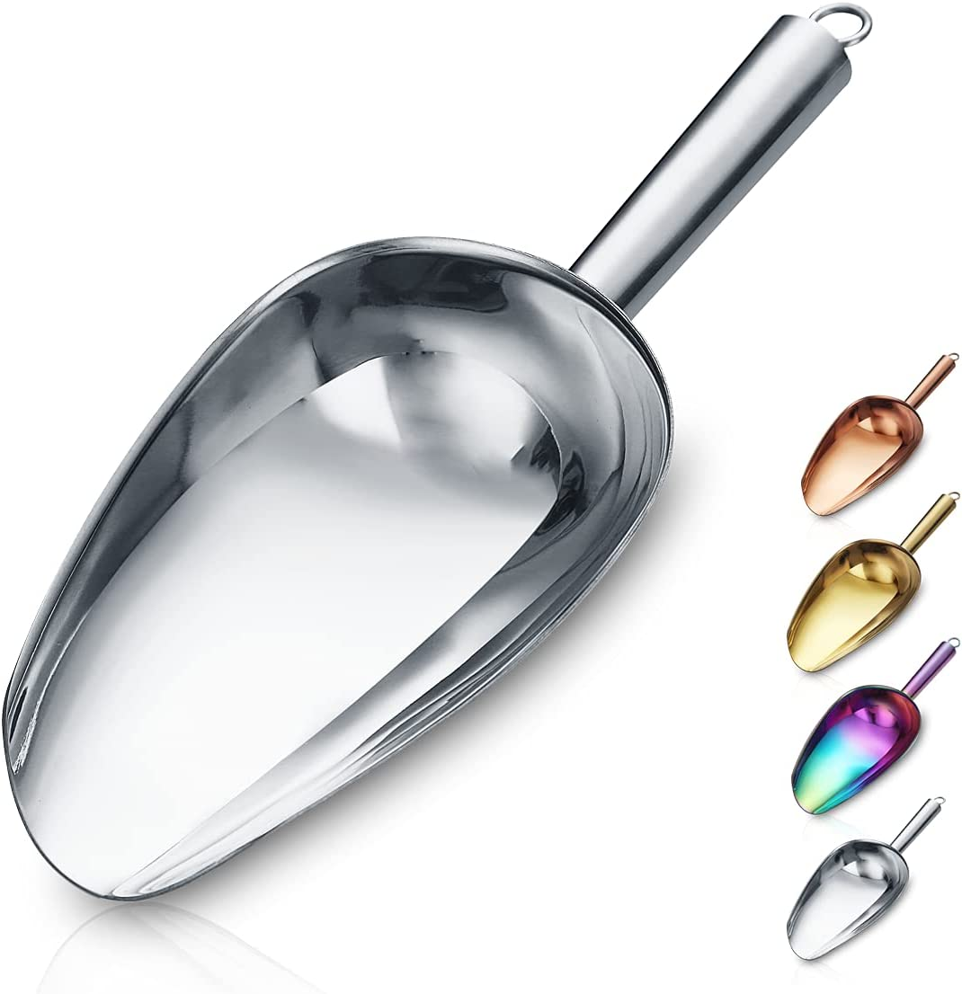 Stainless Steel Ice Scoop 6 OZ, Metal Ice Scooper for Ice Maker, Multipurpose for Candy Kitchen Bar Party Wedding Pet Animal Dog Food Scoop Beach Shovel (Silver)