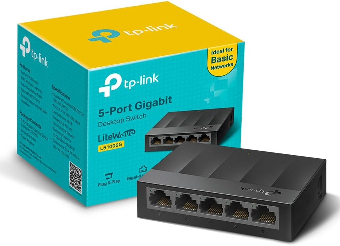 Tp-Link LS1005G 5-Port Desktop/Wallmount Gigabit Ethernet Switch/Hub, Network