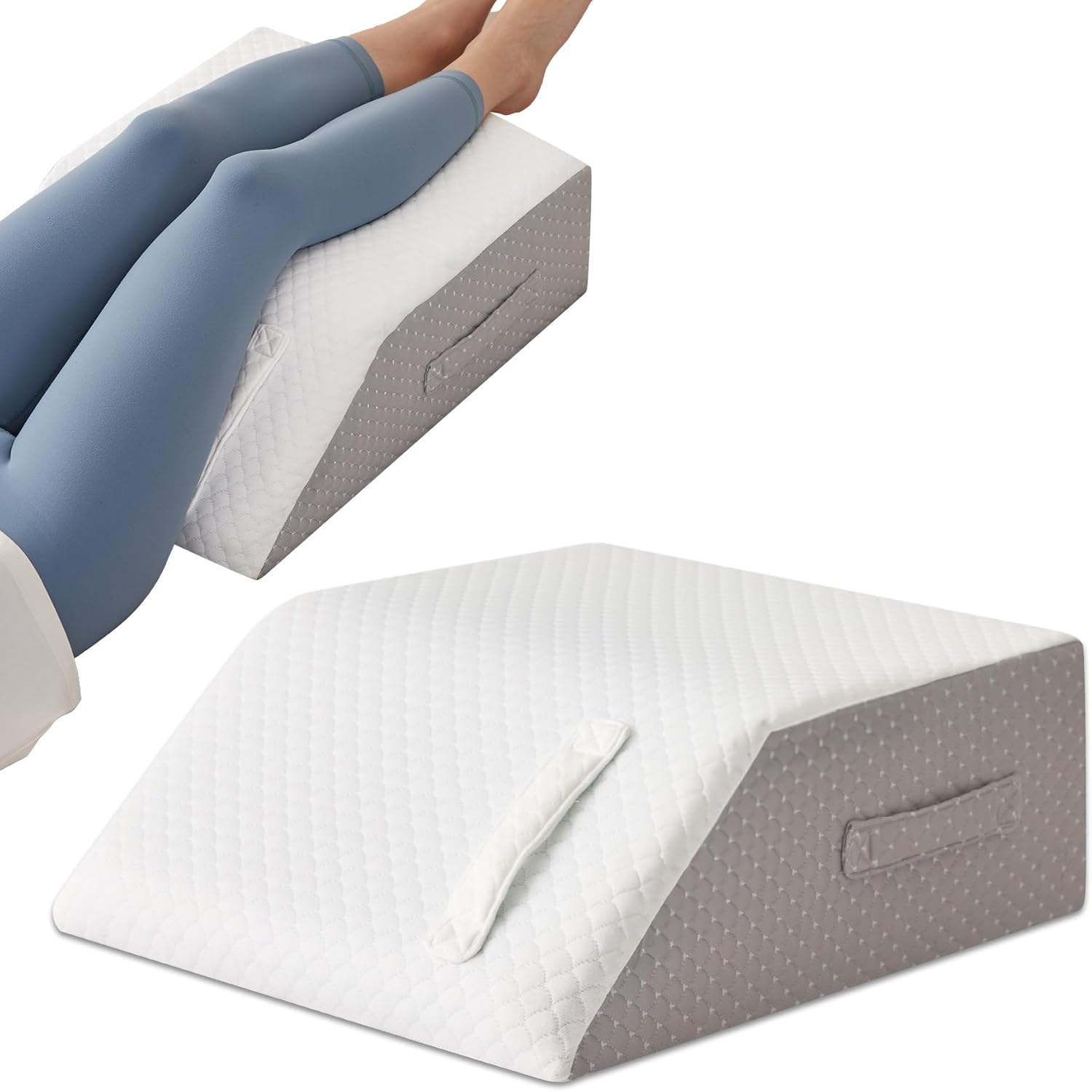 Leg Pillow Elevation Blood Circulation, Leg Wedge for Elevation for Swelling, Leg Elevating Pillow for after Surgery, Memory Foam Foot Knee Pillow for Back Sleeping 23.6×16.8×8 Inch White/Grey