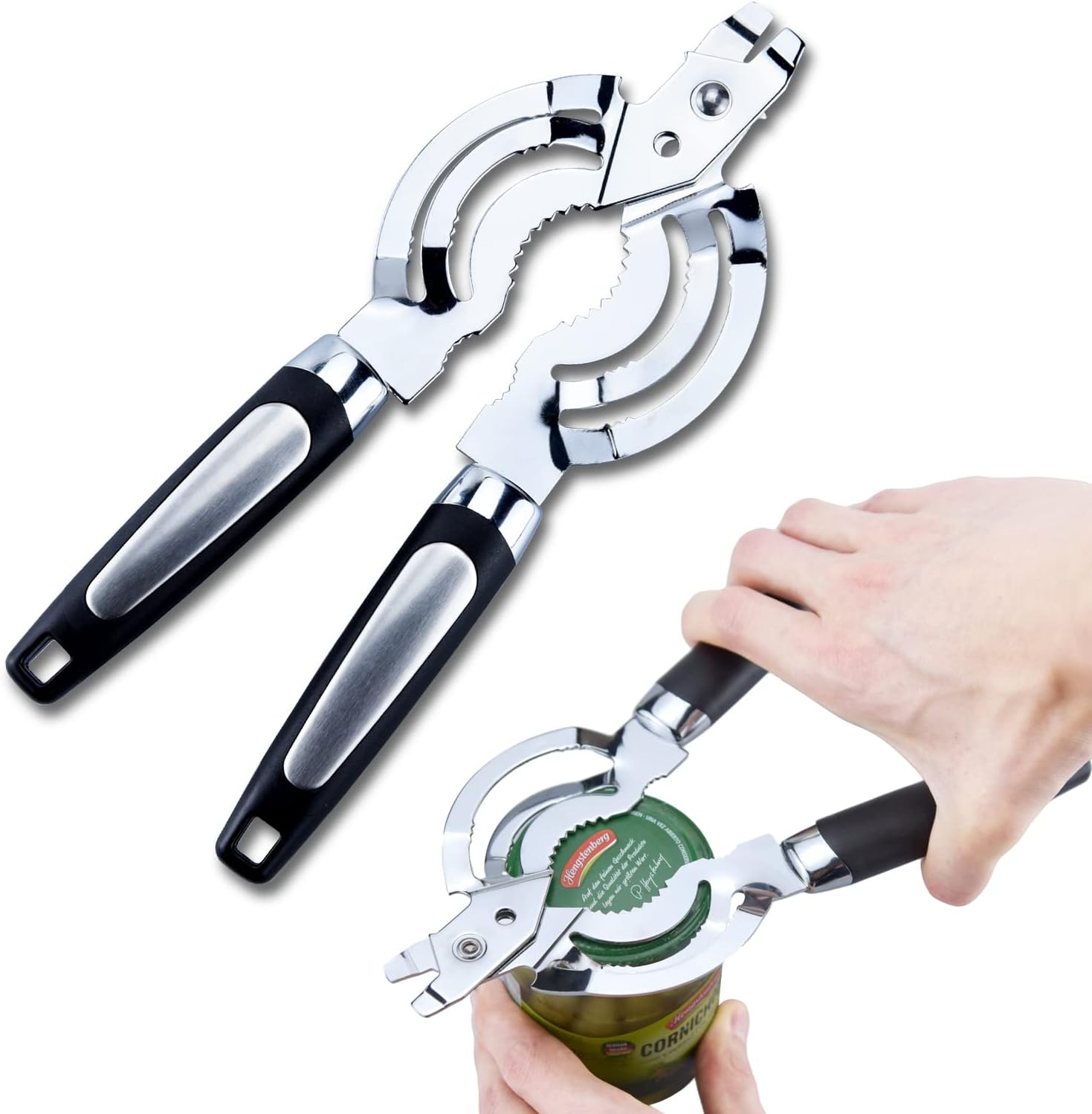 Jar Opener, Multi Jar Opener for Weak Hands, Stainless Steel Jar Lid Opener, Beer Bottle Opener for Arthritic Hands, Seniors with Arthritis
