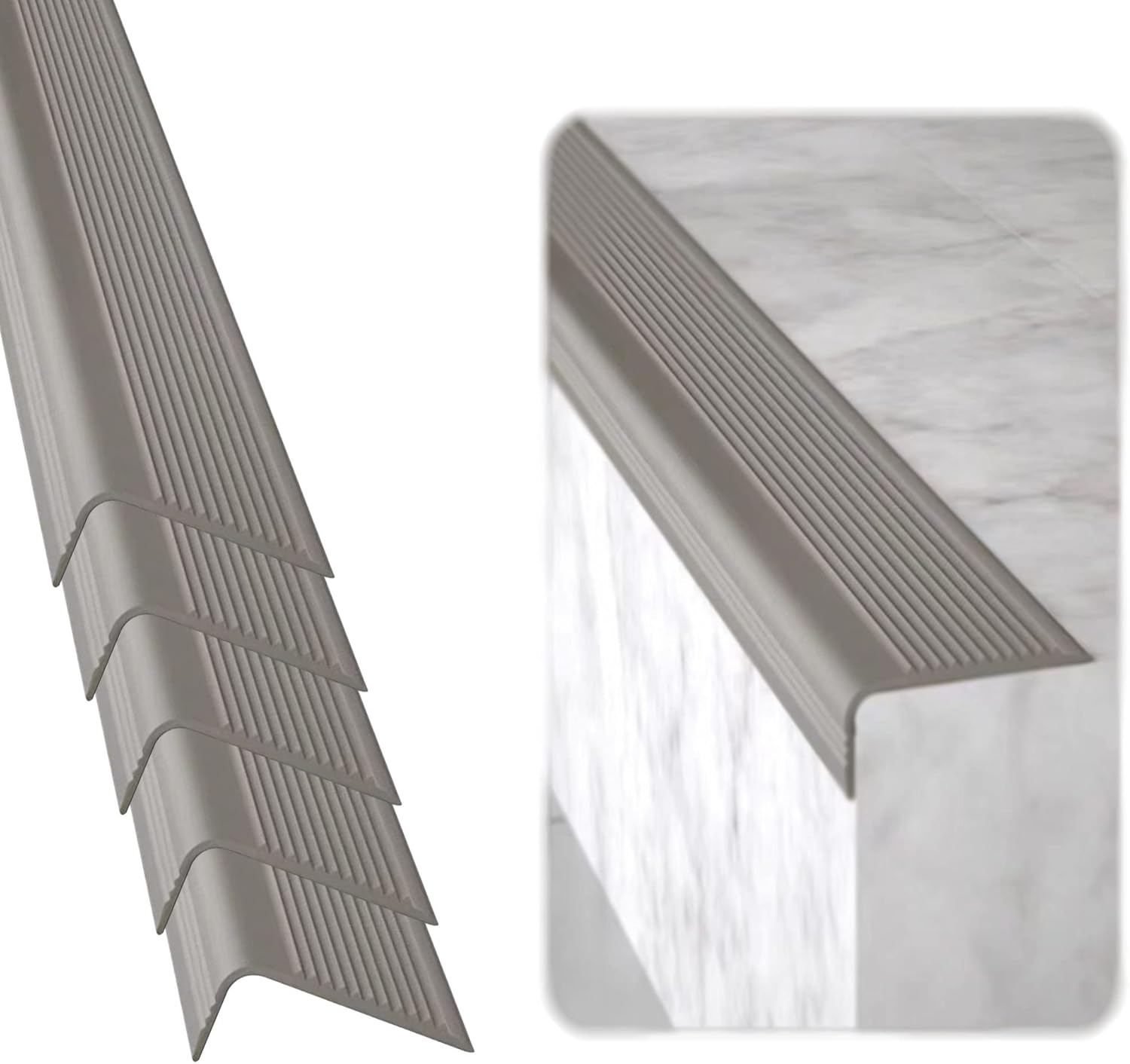 Stair Edge Protector (Pack of 5) 36X2X1 Inch Anti-Slip Stair Corner Trim Rubber Strips - Waterproof Self-Adhesive Staircases for Outdoor & Indoor Uses | Protect Kids & Pets - Grey