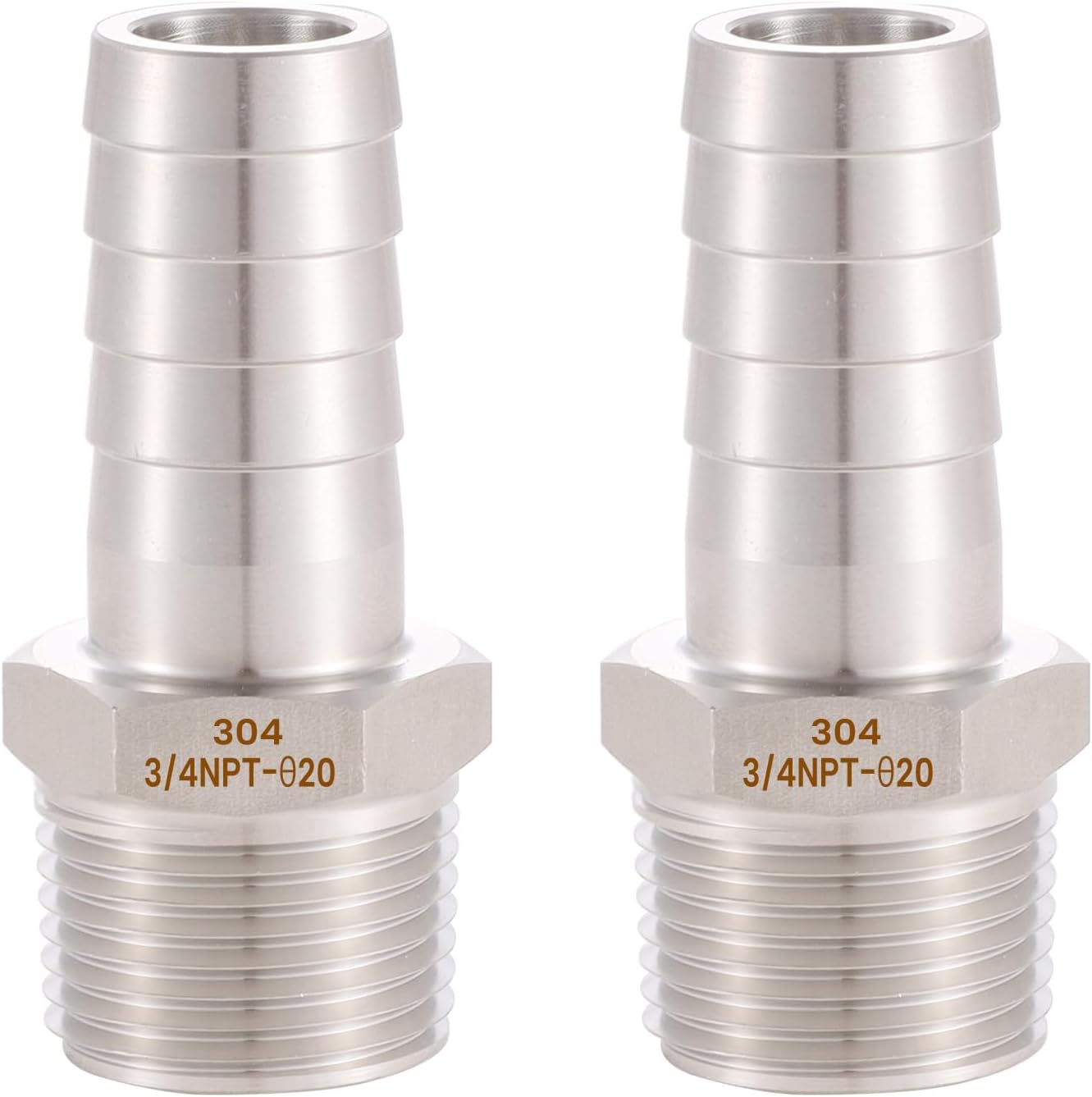304 Stainless Steel 3/4" Hose Barb to 3/4" Male NPT Home Brew Fitting Water Fuel Air, Lead-Free (Pack of 2)