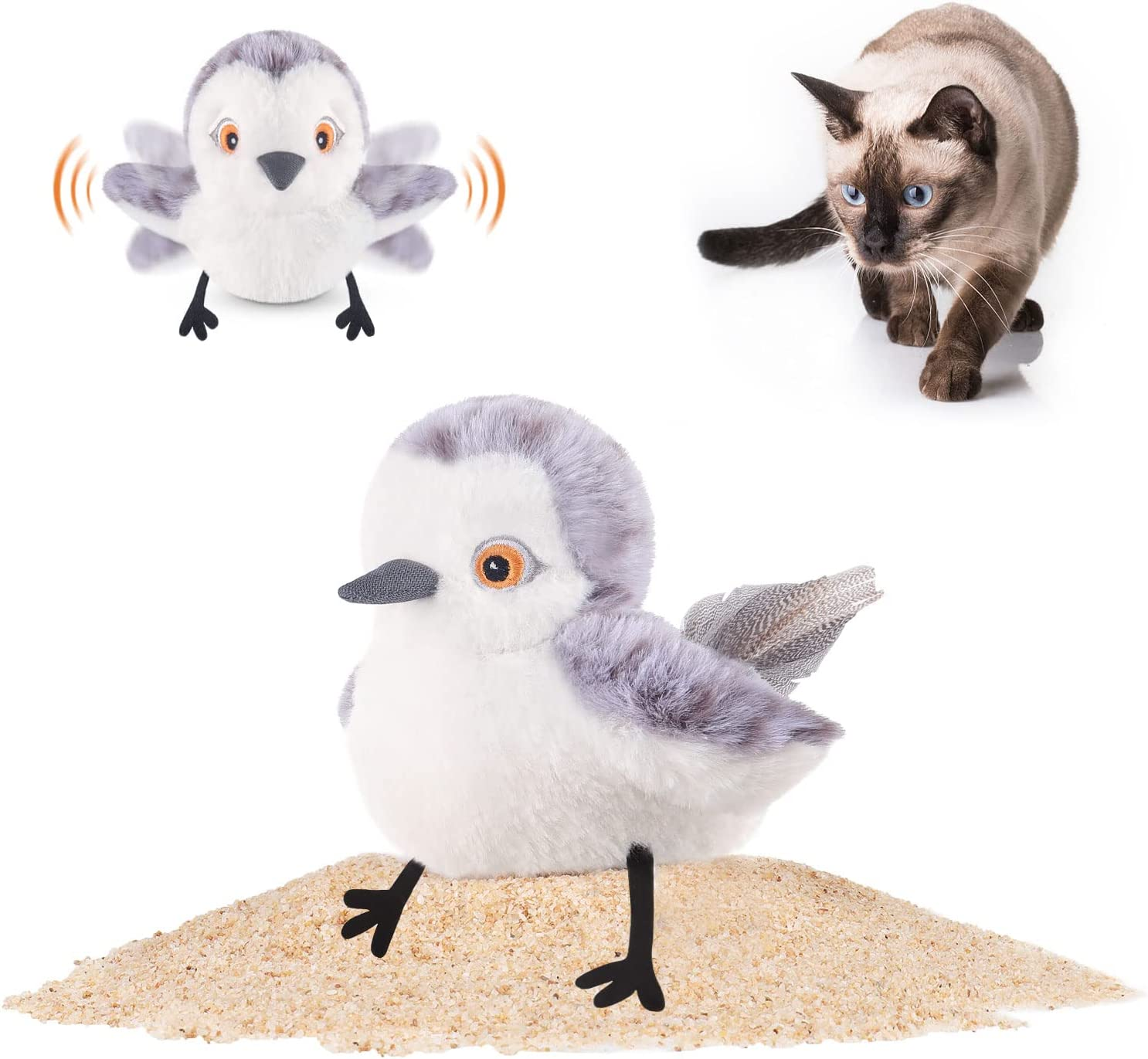 Cat Toys Flapping Bird (No Flying), Lifelike Sandpiper Chirp Tweet, Rechargeable Touch Activated Kitten Toy Interactive Cat Exercise Toys for All Breeds Cat Kicker Catnip Toys 4.0