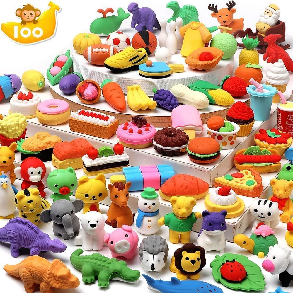 100 Pack Animal Erasers for Kids Bulk Pull Apart 3D Puzzle Erasers Classroom ...