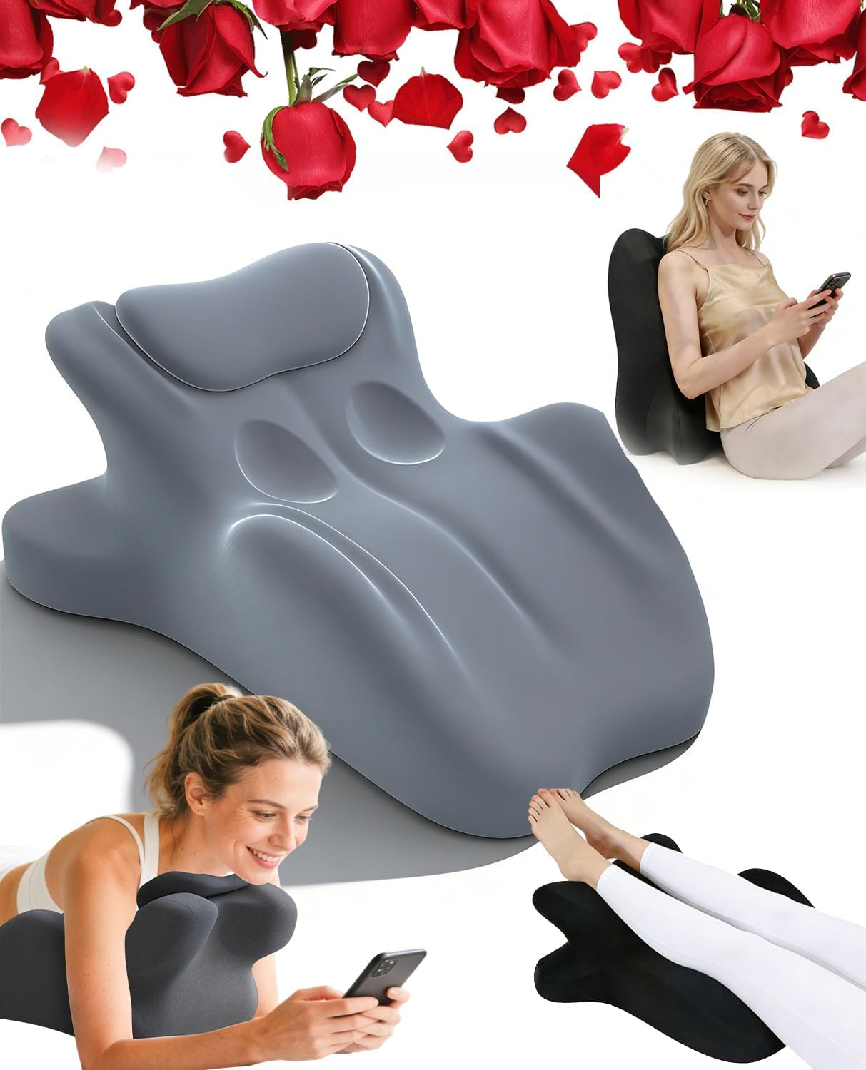 Gray 27° Ergonomic Memory Foam Wedge Pillow for Hip/Back Support