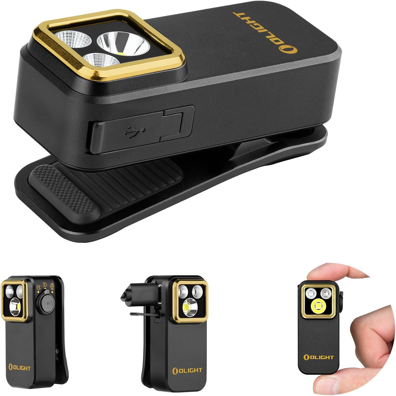 OLIGHT Oclip Pro S EDC Handheld Torch 5-in-1 Rechargeable Flashlight with 600 Lumens White Light, UV & RGB, USB-C Charging for Camping, Running, Repairs & Safety Alert (Black)