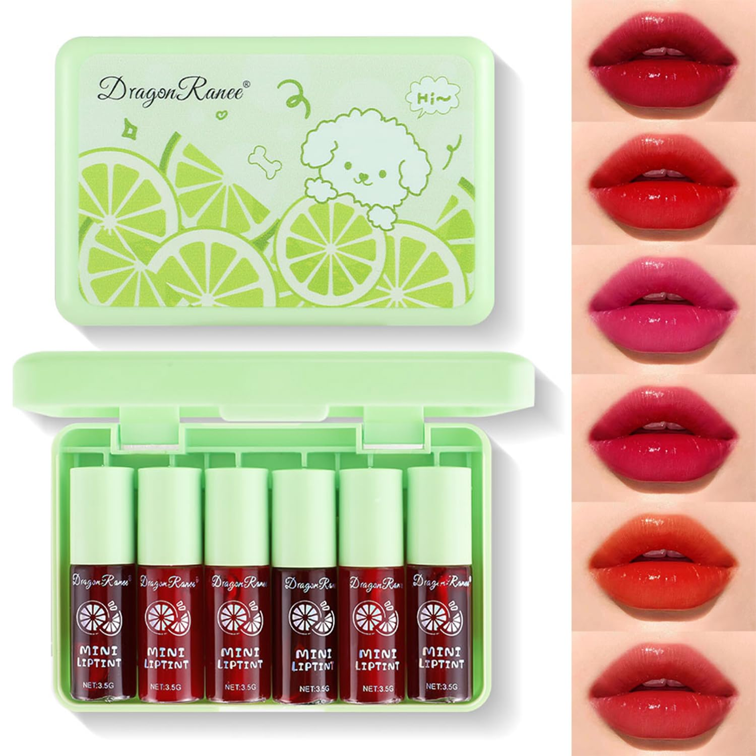 6 Colors Lemon Lip Tint Stain Set, Korean Velvet Lip Stain Lip Gloss Lip Tint Stain, Liquid Lipstick for Women, Lip Stain Long Lasting Waterproof, Non-Stick Cup, High Pigment, Vivid Color