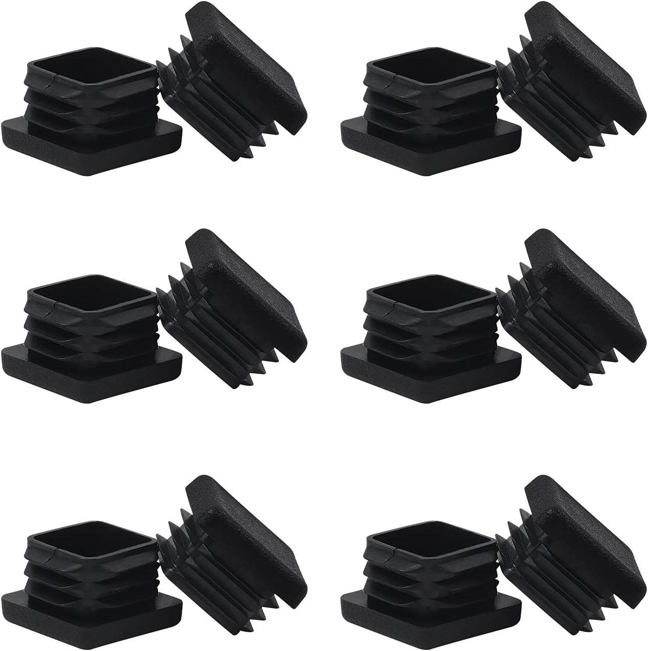 12-Pack 1x1 Square Tube End Caps - Black Plastic Plugs