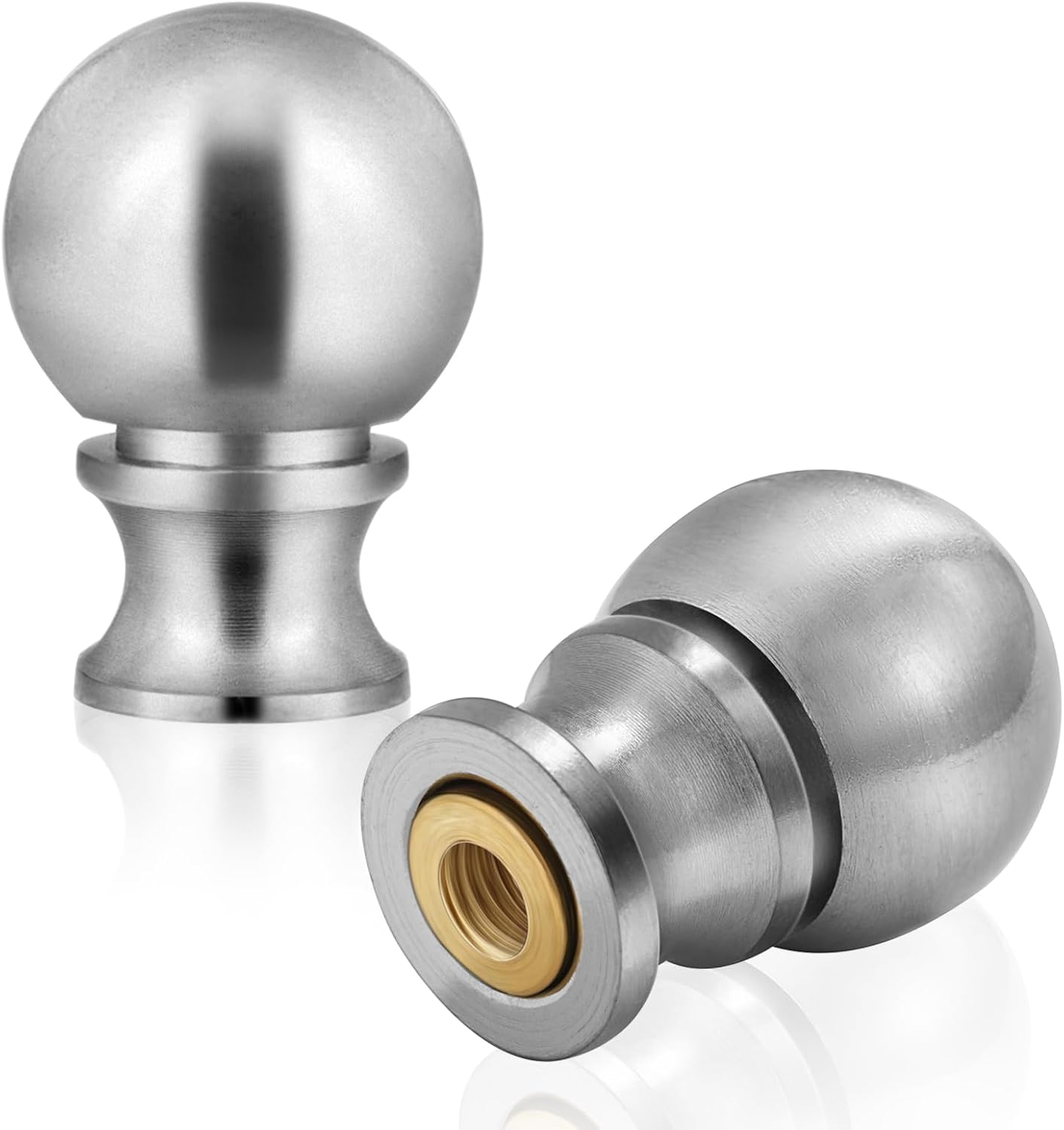 Ball Lamp Finial Cap Knob for Lamp Shade Top,Solid Lamp Finial Caps,Heavy Brushed Nickel Top Screw Finial for Table or Floor Lamps,1/4-27 Inch Threaded Base Connect to Lamp Harp (Silver / 2-Pack)