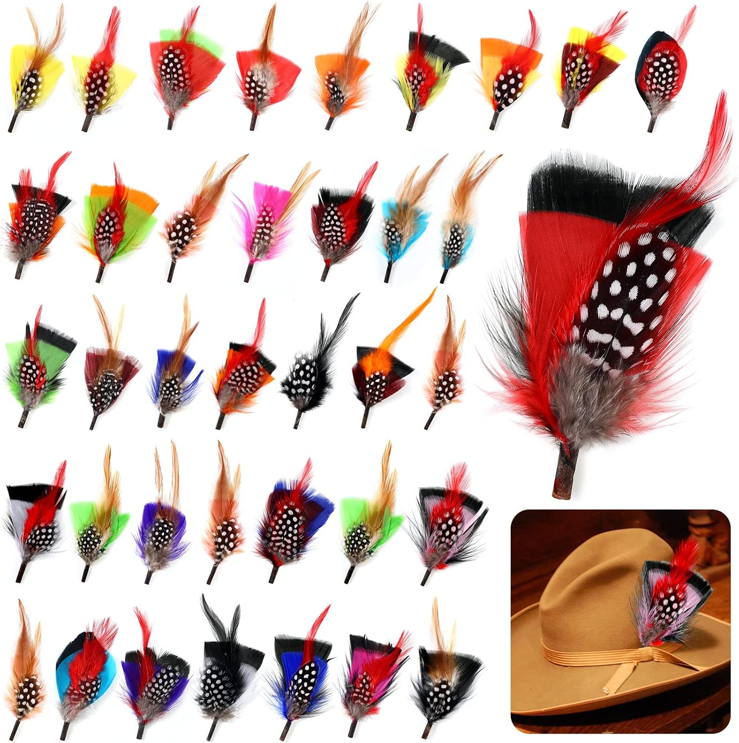Geosar 36 Pieces Hat Feathers for Hat Colorful Large Hat Band Real Feathers Pack
