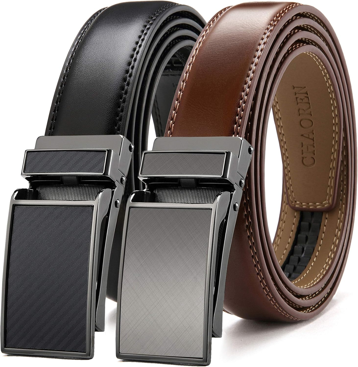 Mens Dress Belt Leather 2 Pack - Mens Ratchet Belt for Dress Shirt and Pants Every Occasion (32Mm)